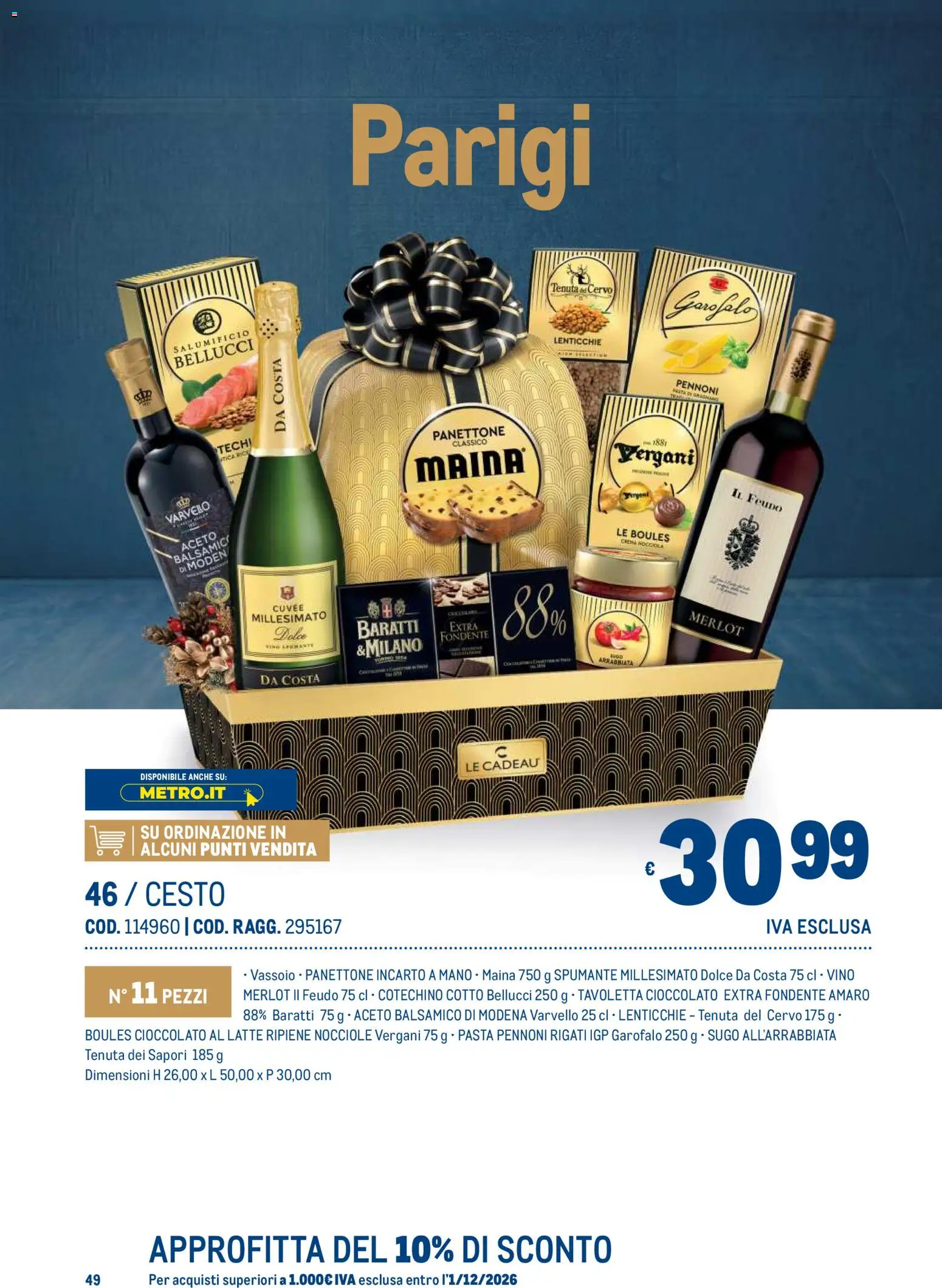 Anteprima dell'opuscolo Metro volantino Regalistica Natale dal negozio Metro valido da 19/10/2026 - Pasta, Panettone, Cioccolato, Lenticchie, Amaro, Sugo, Garofalo, Spumante