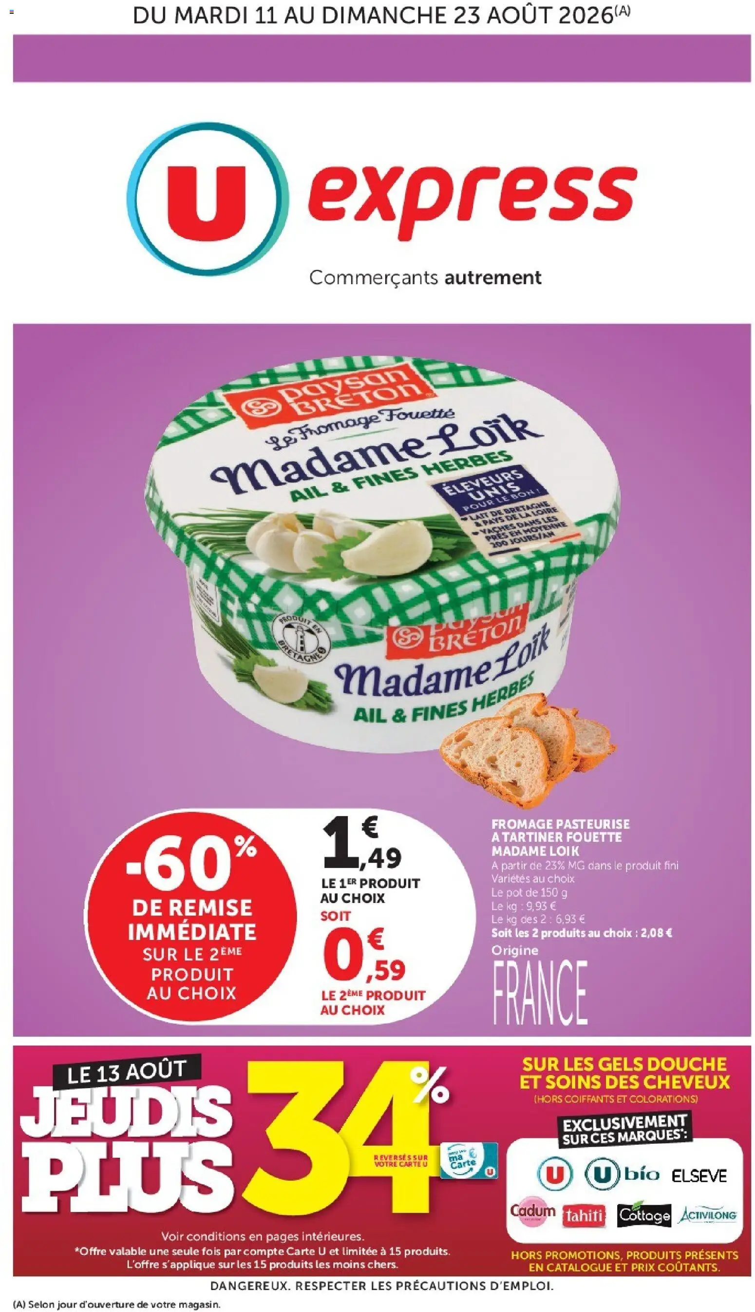 Prévisualisation de U Express catalogue du magasin U Express formulaire valide 11/08/2026 - Fromage, Lait, Douche, Ail, Fromage fouetté