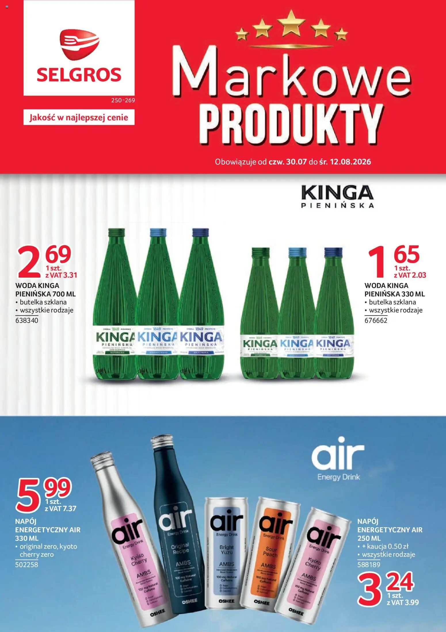 Pogląd gazetki "Selgros cash&carry gazetka - Markowe produkty" ze sklepu Selgros cash&carry ważnej od 30.07.2026 - Woda, Oshee, Napój energetyczny
