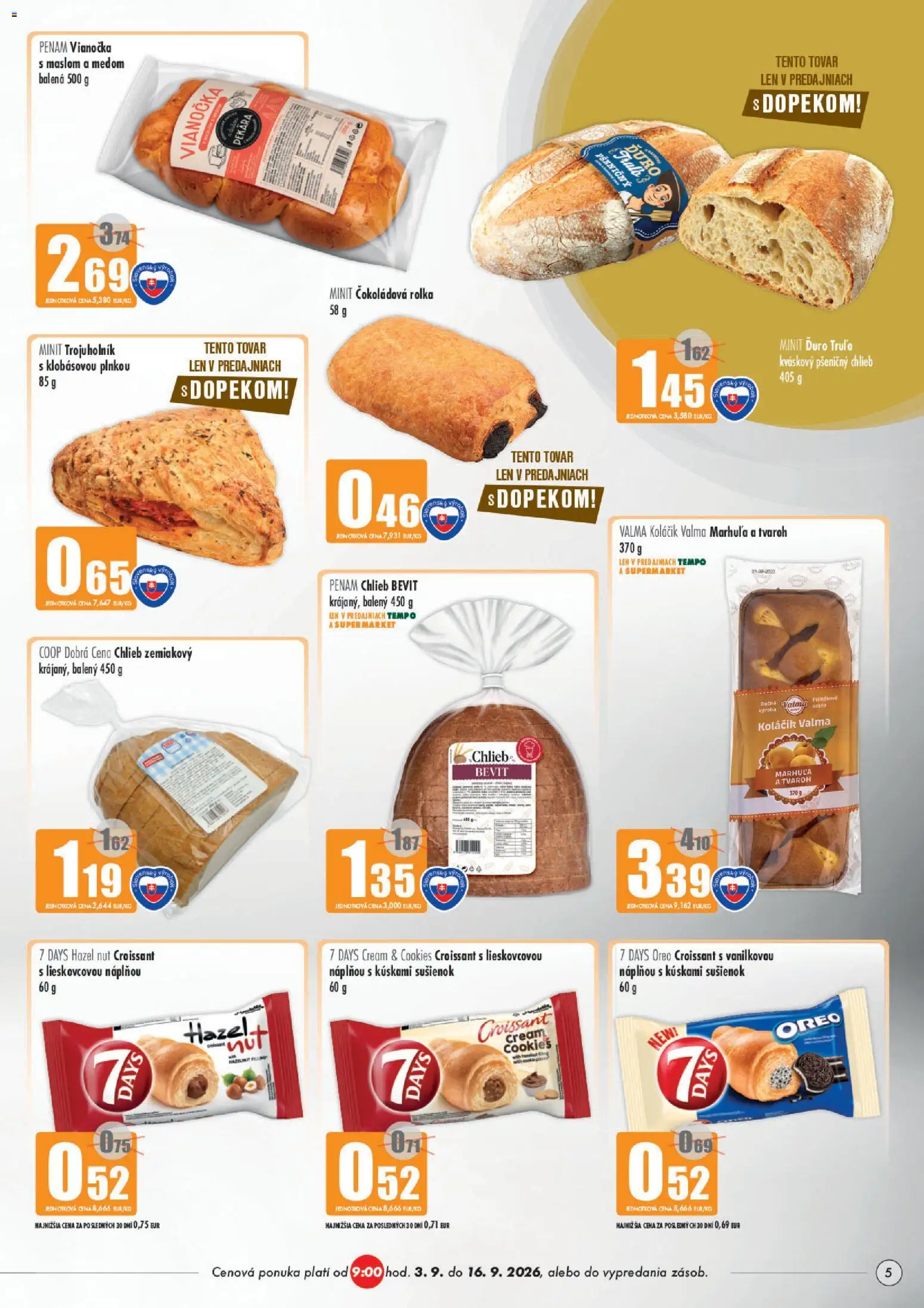 Náhľad COOP Jednota letáku platného od 03.09.2026 - Tvaroh, Croissant, Chlieb, Oreo, Vianočka