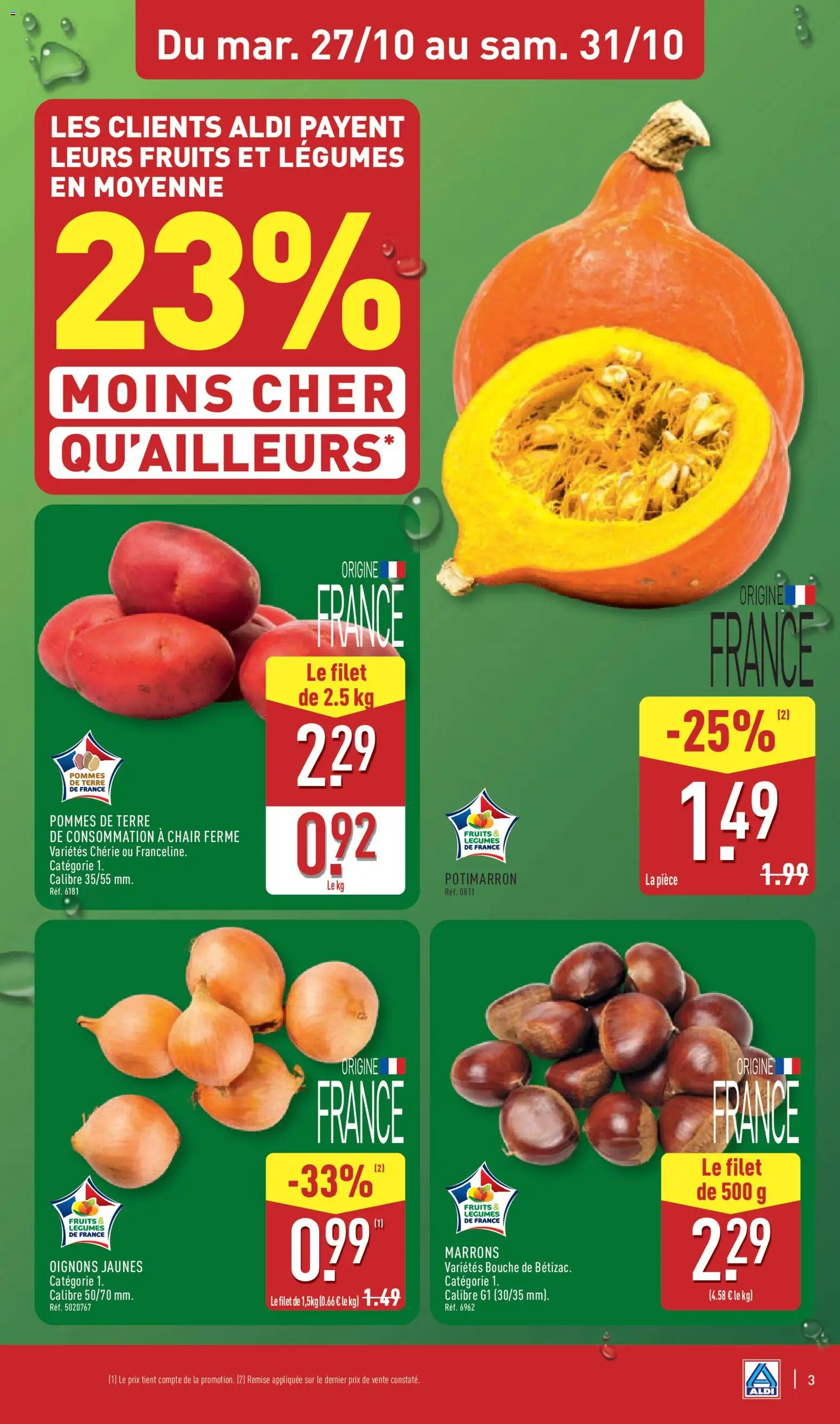 Prévisualisation de Aldi catalogue du magasin Aldi formulaire valide 27/10/2026 - Fruits, Potimarron, Pommes de terre, Oignons, Pommes