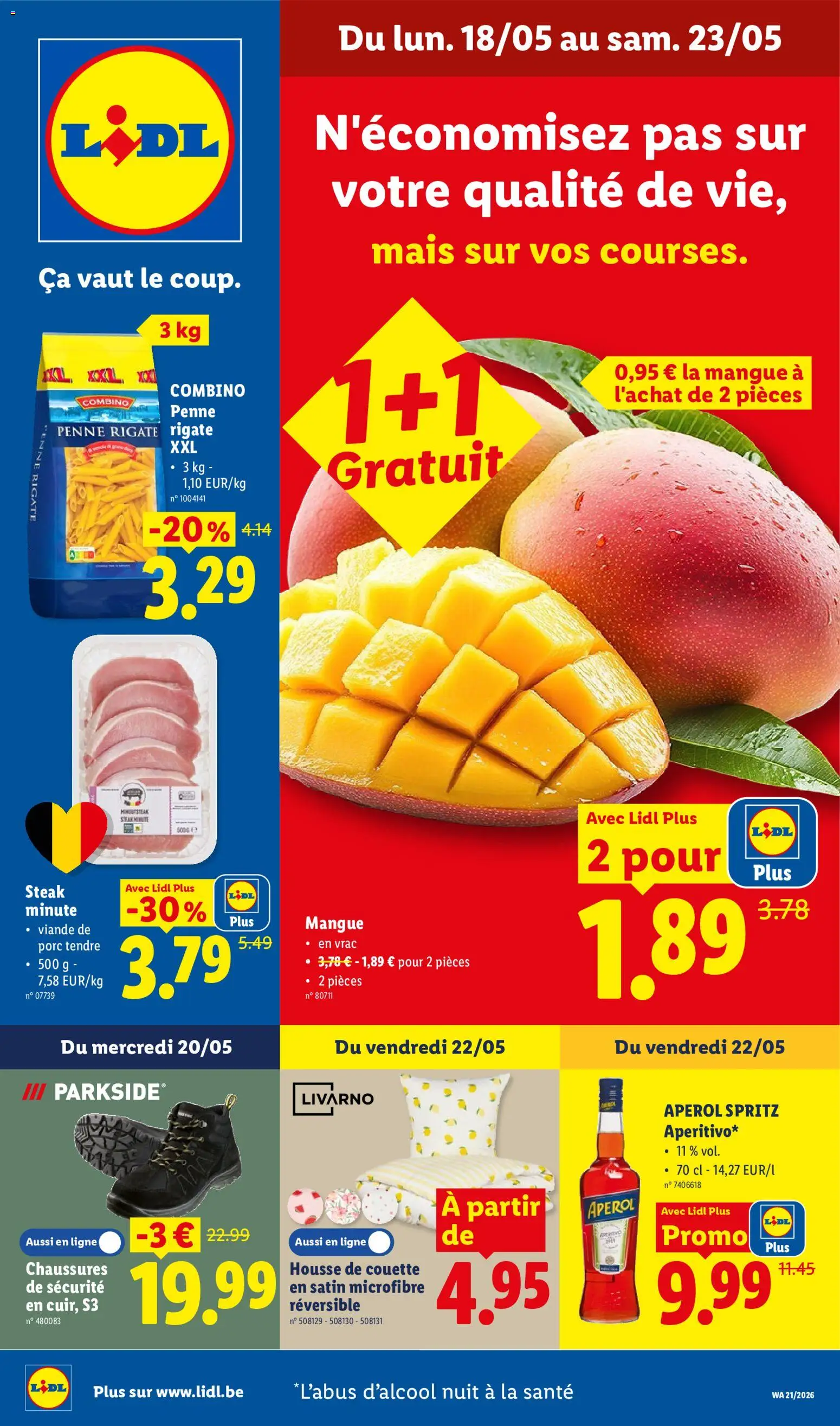 Voorbeeld van Folder week 21 van winkel Lidl geldig vanaf 18/05/2026 - Mango, Pasta, Aperol Spritz, La, Steak, Aperol, Maïs