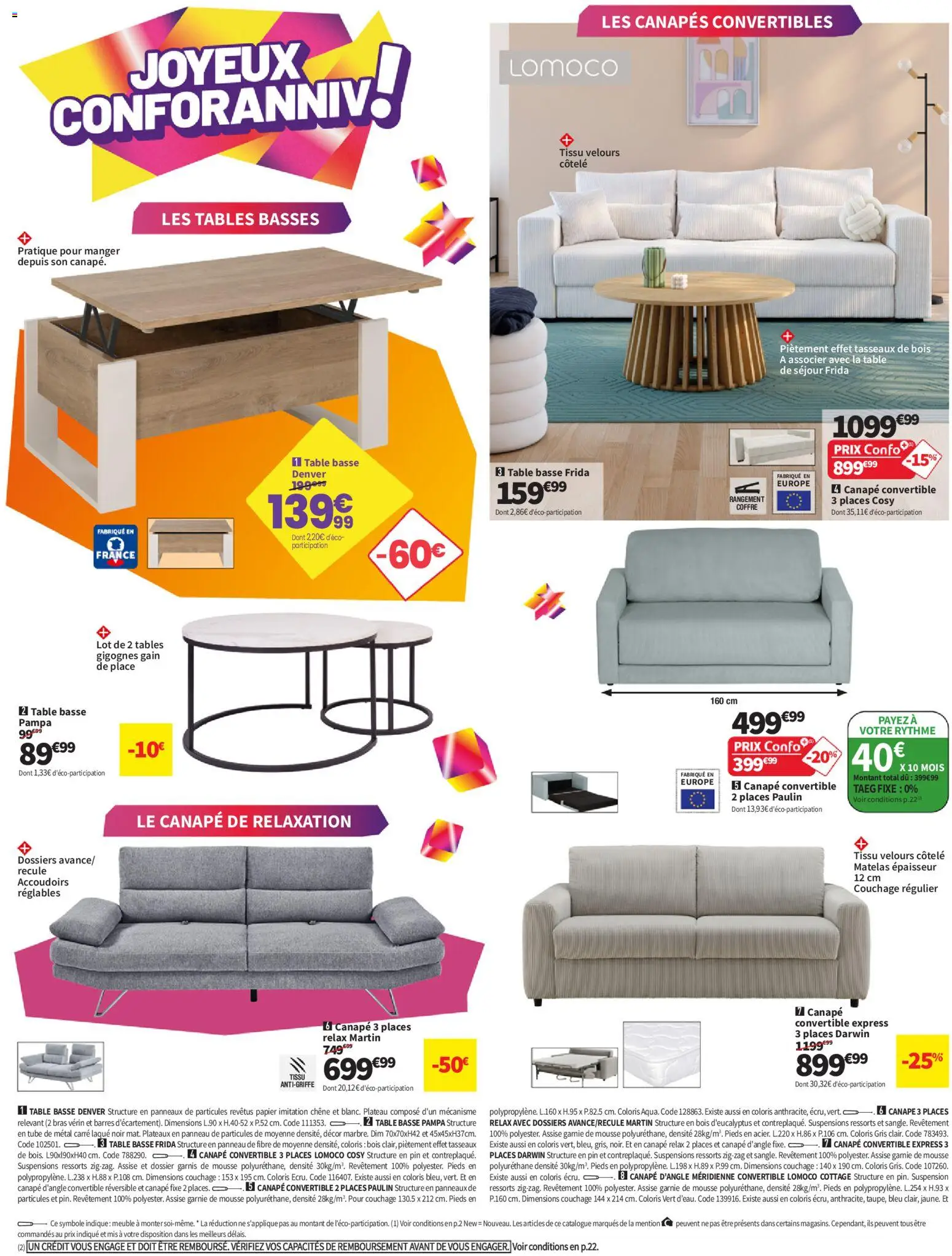Prévisualisation de Conforama catalogue du magasin Conforama formulaire valide 08/09/2026 - Canapé convertible, Canapé, Meuble, Suspension, Mousse, Tables gigognes, Plateau, Laque