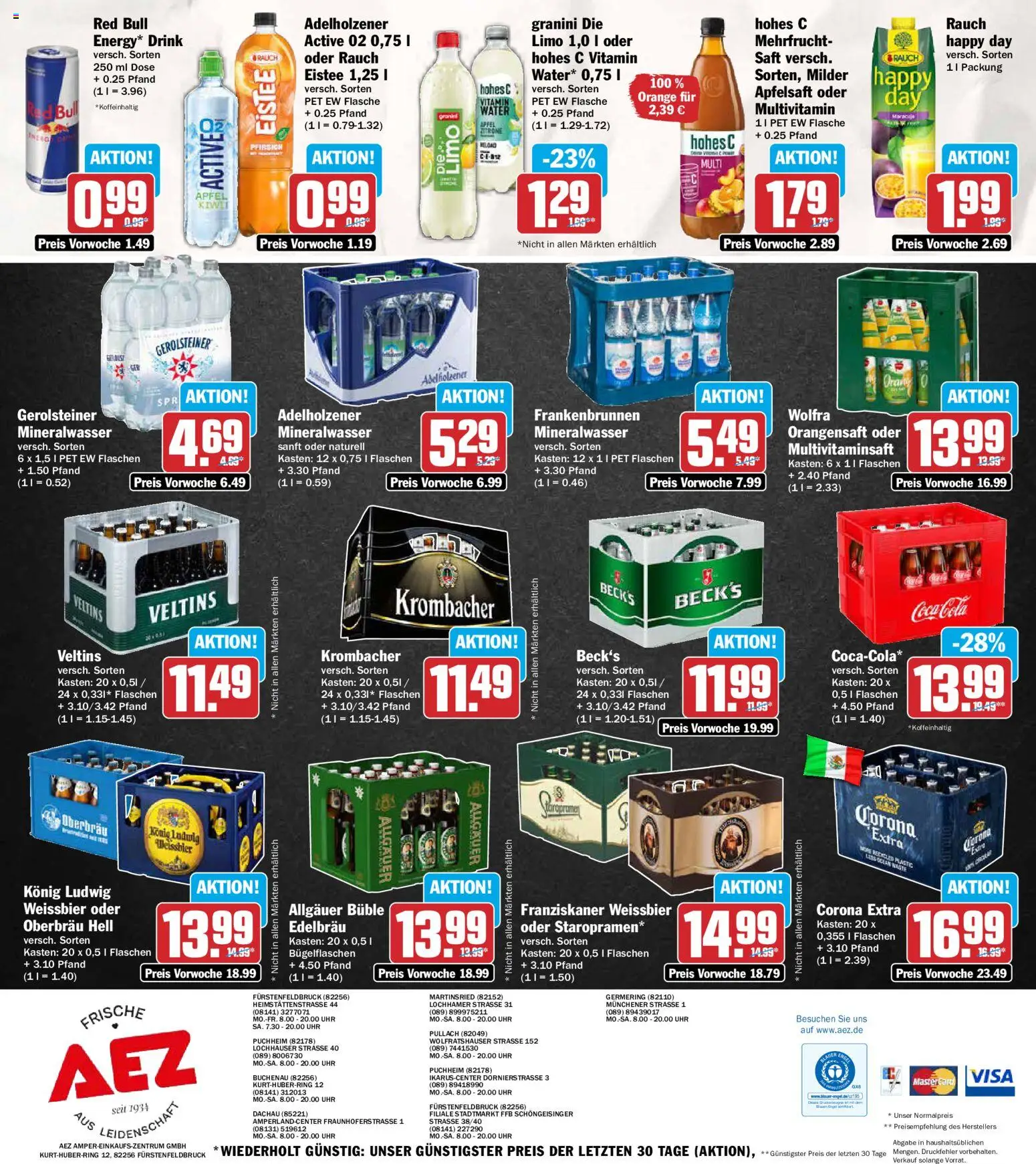 Vorschau von dem Prospekt des Geschäftes AEZ, gültig ab dem 26.10.2026 - Uhr, Red bull, Mineralwasser, Gerolsteiner, Adelholzener, Apfelsaft, Granini, Weißbier