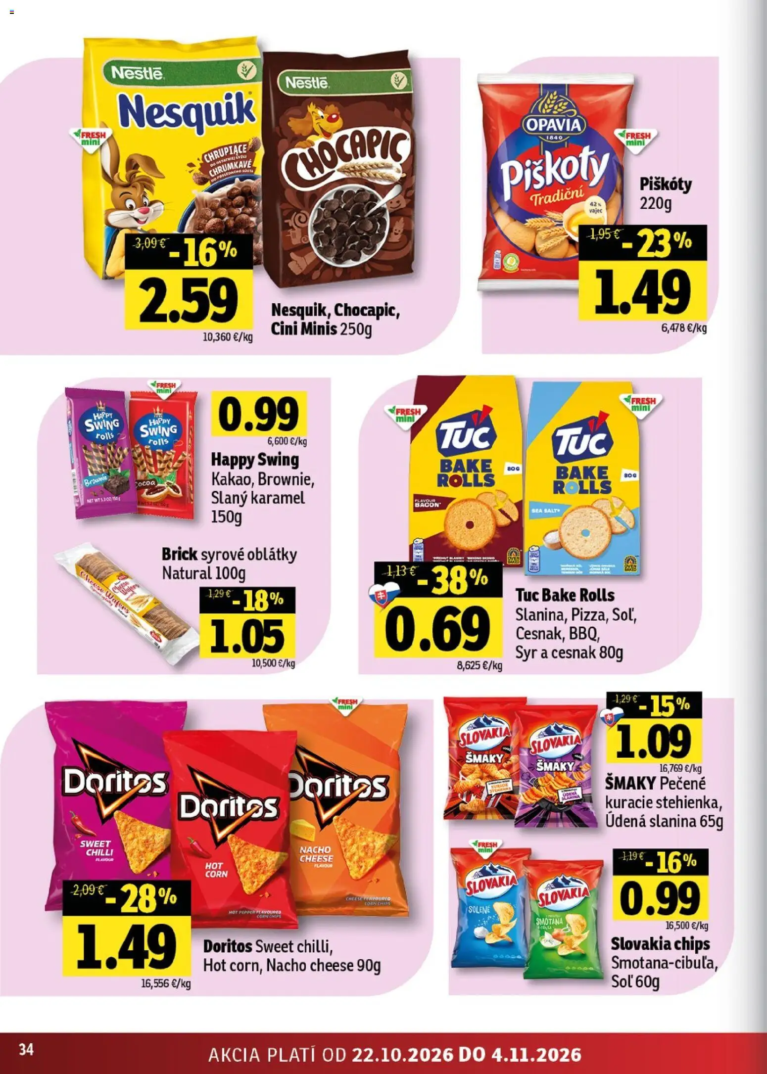 Náhľad Fresh letáku platného od 22.10.2026 - Syr, Slanina, Smotana, Cini Minis, Nesquik, Chocapic, Oblátky, Piškóty