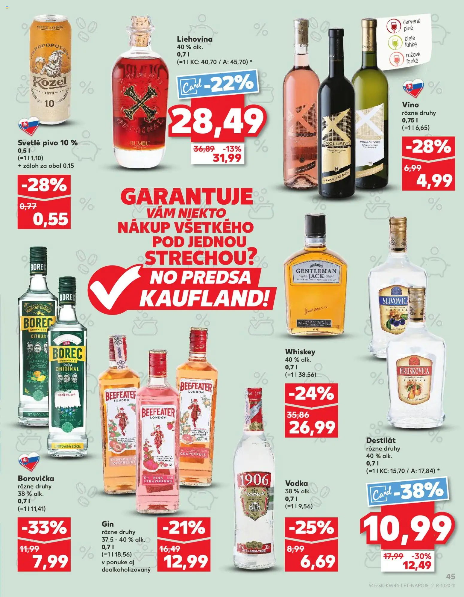 Náhľad Kaufland letáku platného od 30.10.2025 - Pivo, Víno, Gin, Beefeater, Slivovica, Grapefruit, Hruškovica, Destilát