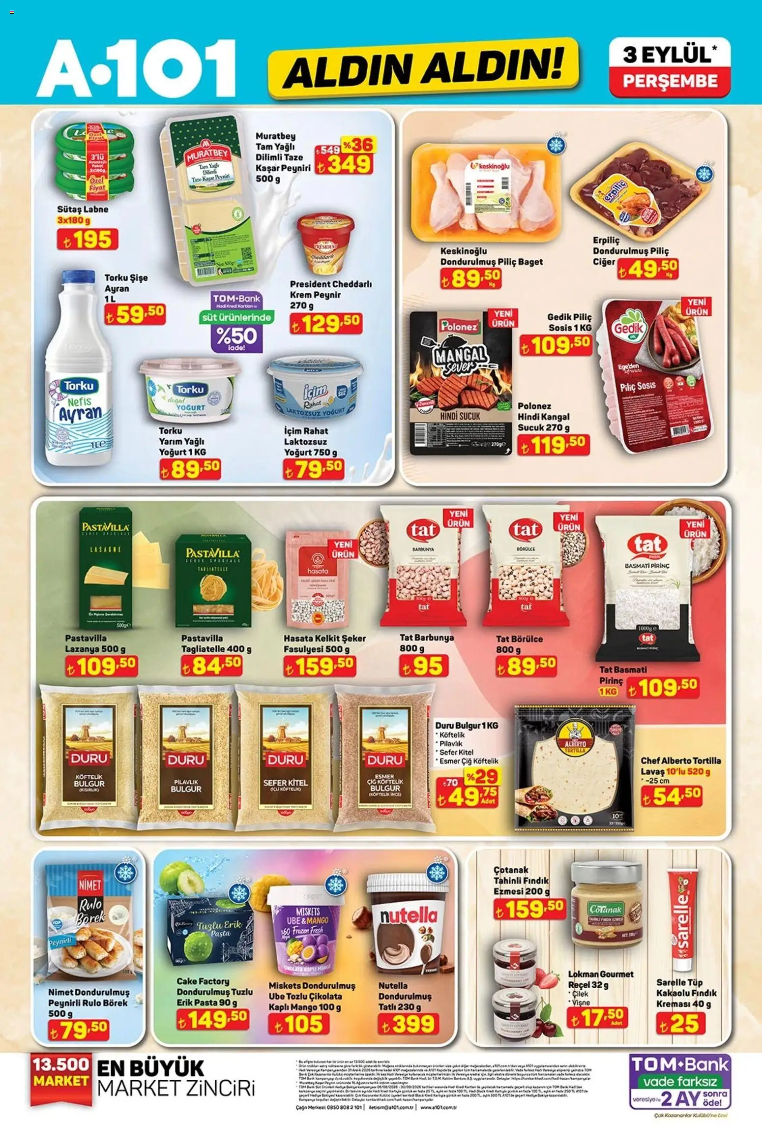 A101 A101 - Katalog Aldın Aldın 03.09.2026 - Broşürünün önizlemesi - Çilek, Süt, Barbunya, Ciğer, Pirinç, Sosis, Piliç, Peynirli rulo