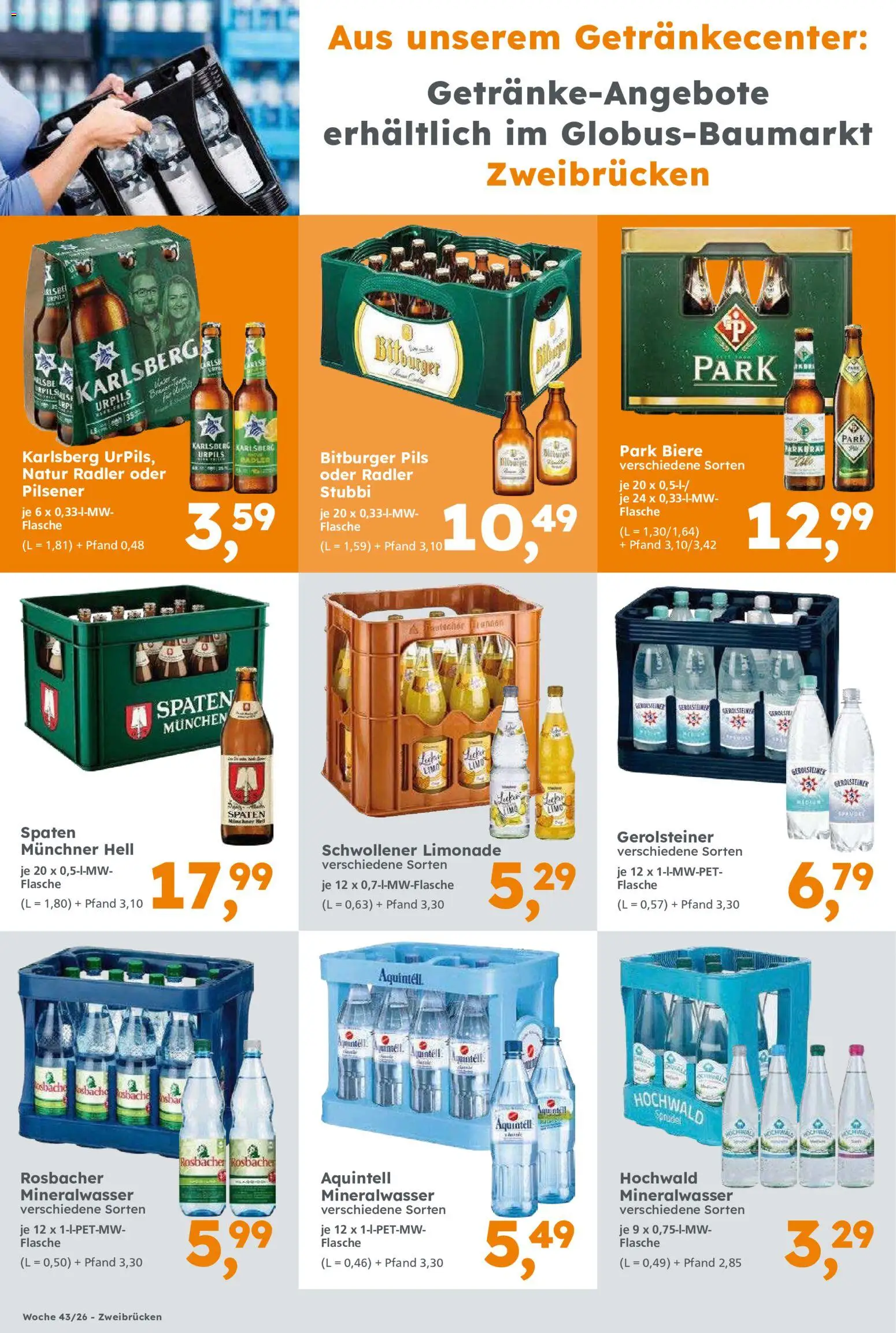 Vorschau von dem Prospekt des Geschäftes Globus Baumarkt, gültig ab dem 19.10.2026 - Mineralwasser, Gerolsteiner, Bitburger, Radler, Limonade, Pils