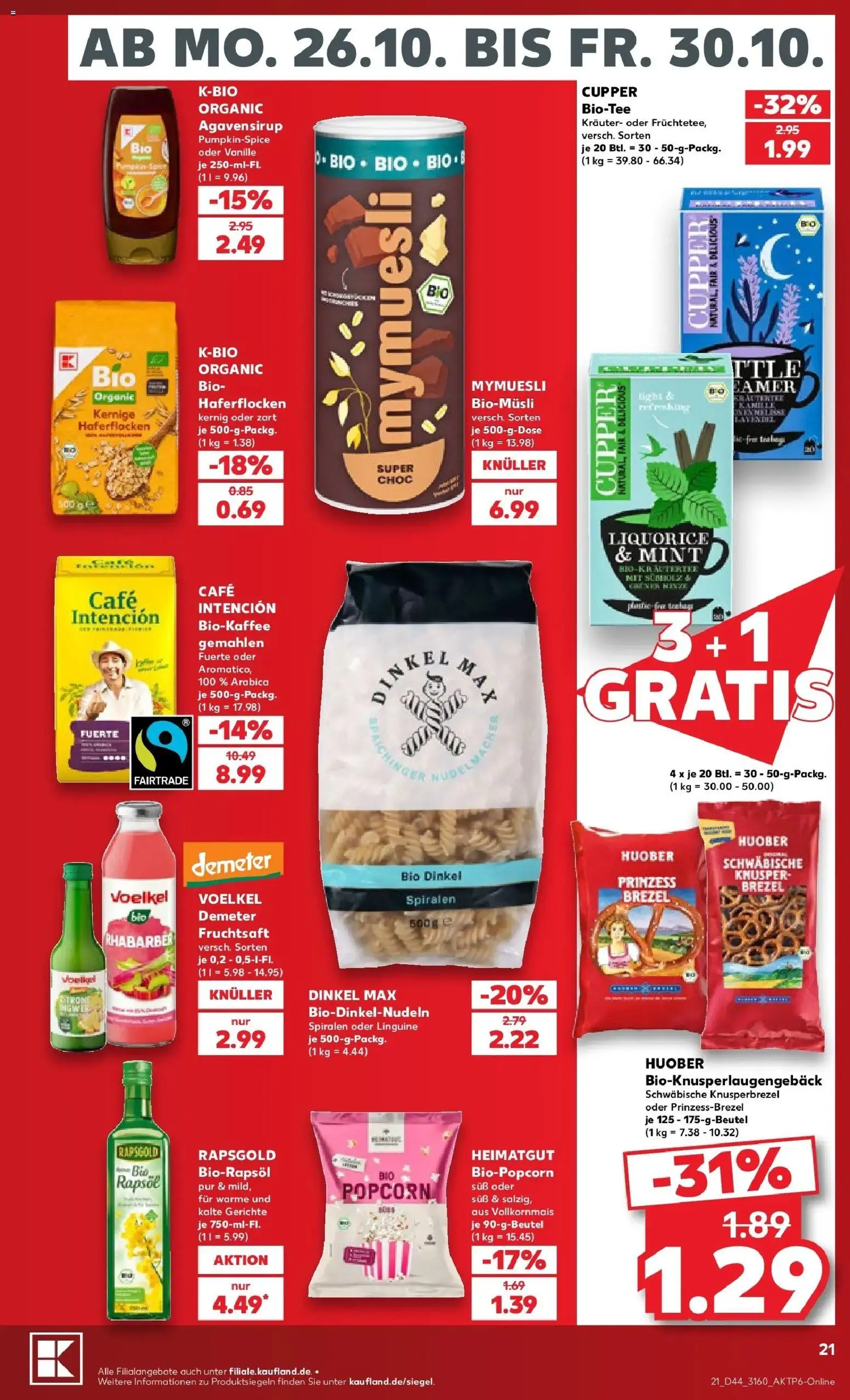 Vorschau von dem Prospekt des Geschäftes Kaufland, gültig ab dem 26.10.2026 - Gerichte, Rhabarber, Popcorn, Rapsöl, Vanille, Fruchtsaft