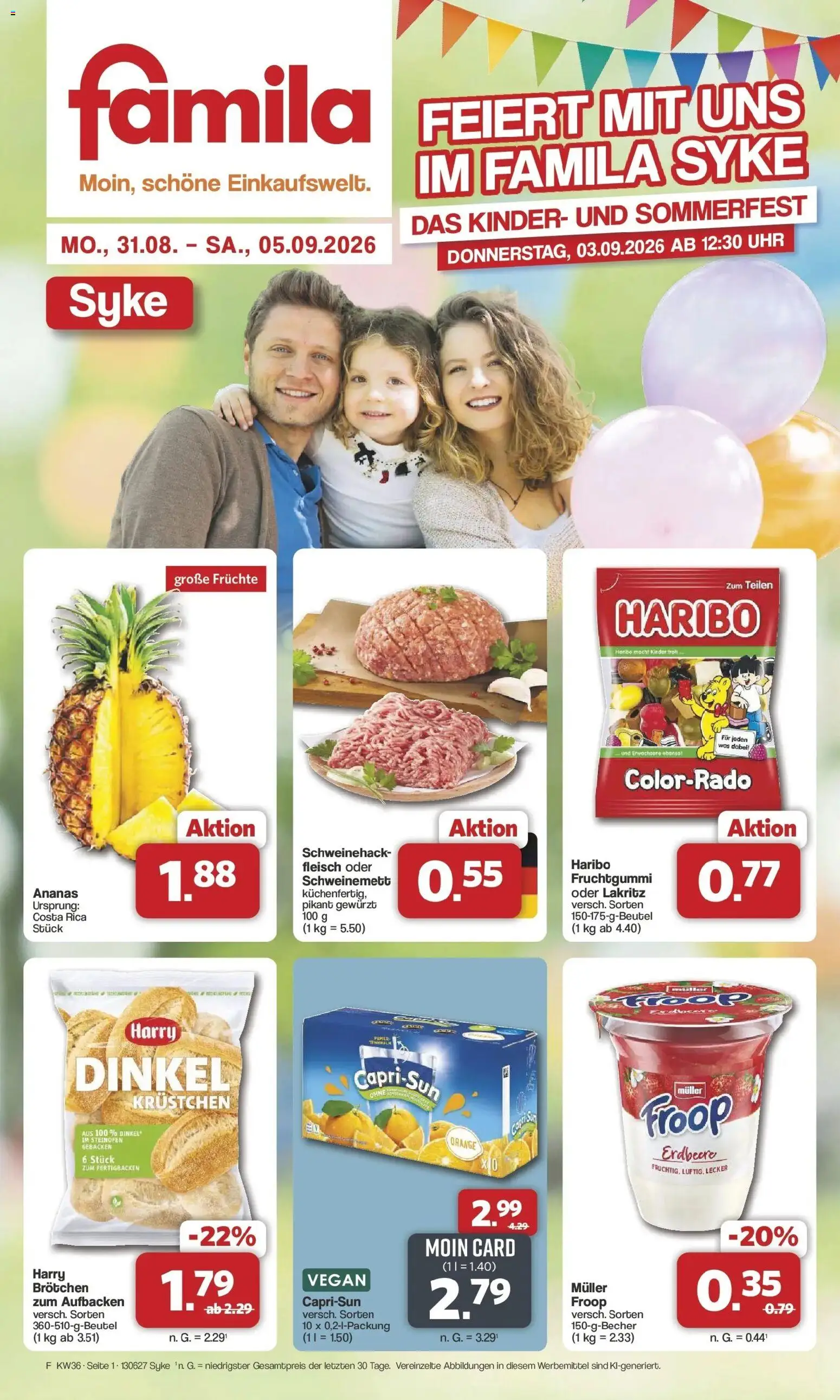 Vorschau von dem Prospekt des Geschäftes Famila Nordwest, gültig ab dem 31.08.2026 - Uhr, Haribo, Ananas, Fleisch, Froop