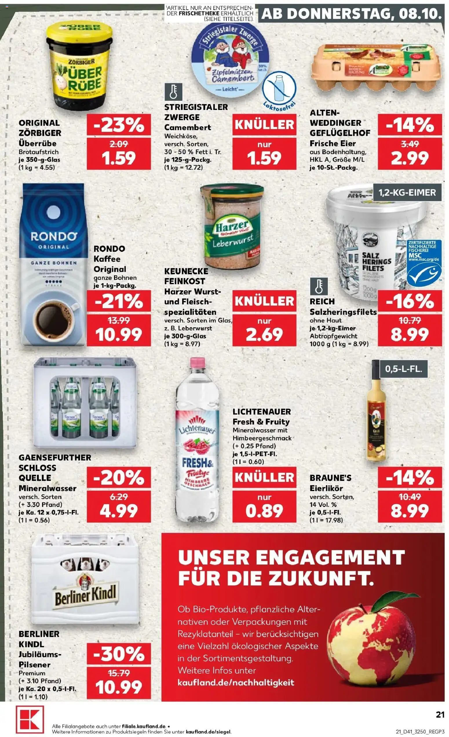 Vorschau von dem Prospekt des Geschäftes Kaufland, gültig ab dem 08.10.2026 - Kaffee, Wurst, Mineralwasser, Fleisch, Berliner, Eier, Camembert, Salz