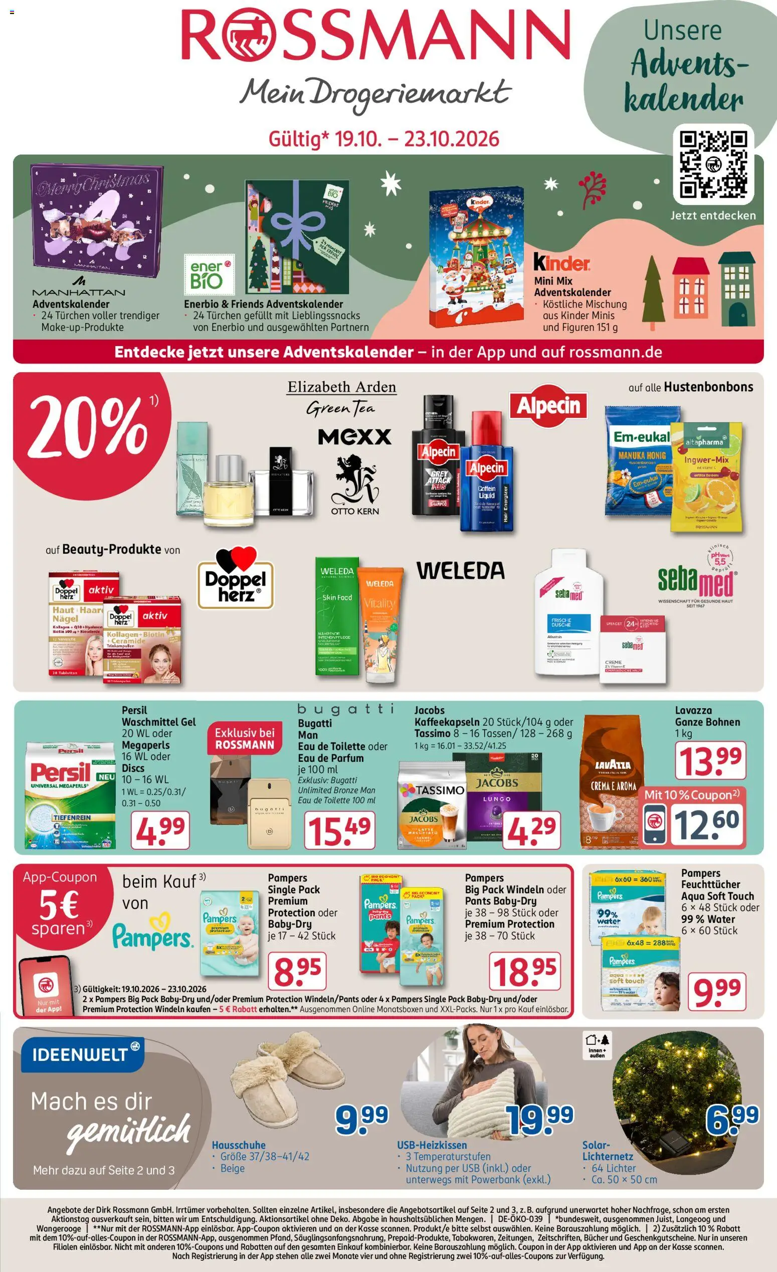Vorschau von dem Prospekt des Geschäftes Rossmann, gültig ab dem 19.10.2026 - Toilette, Pampers, Hausschuhe, Shampoo, USB, Waschmittel, Creme, Persil discs