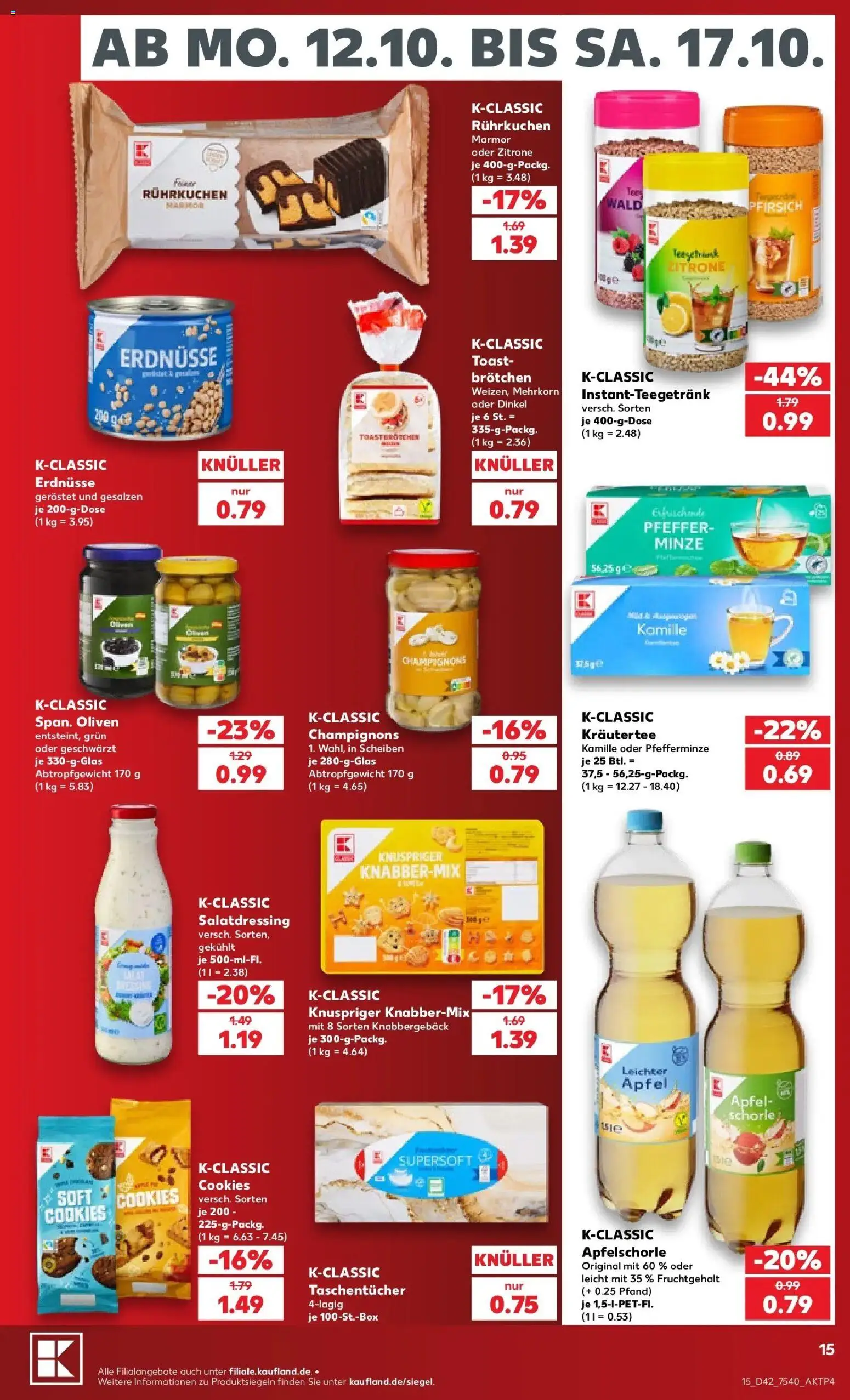 Vorschau von dem Prospekt des Geschäftes Kaufland, gültig ab dem 12.10.2026 - Äpfel, Salat, Champignons, Zitrone, Erdnüsse, Toast, Pfeffer, Taschentücher