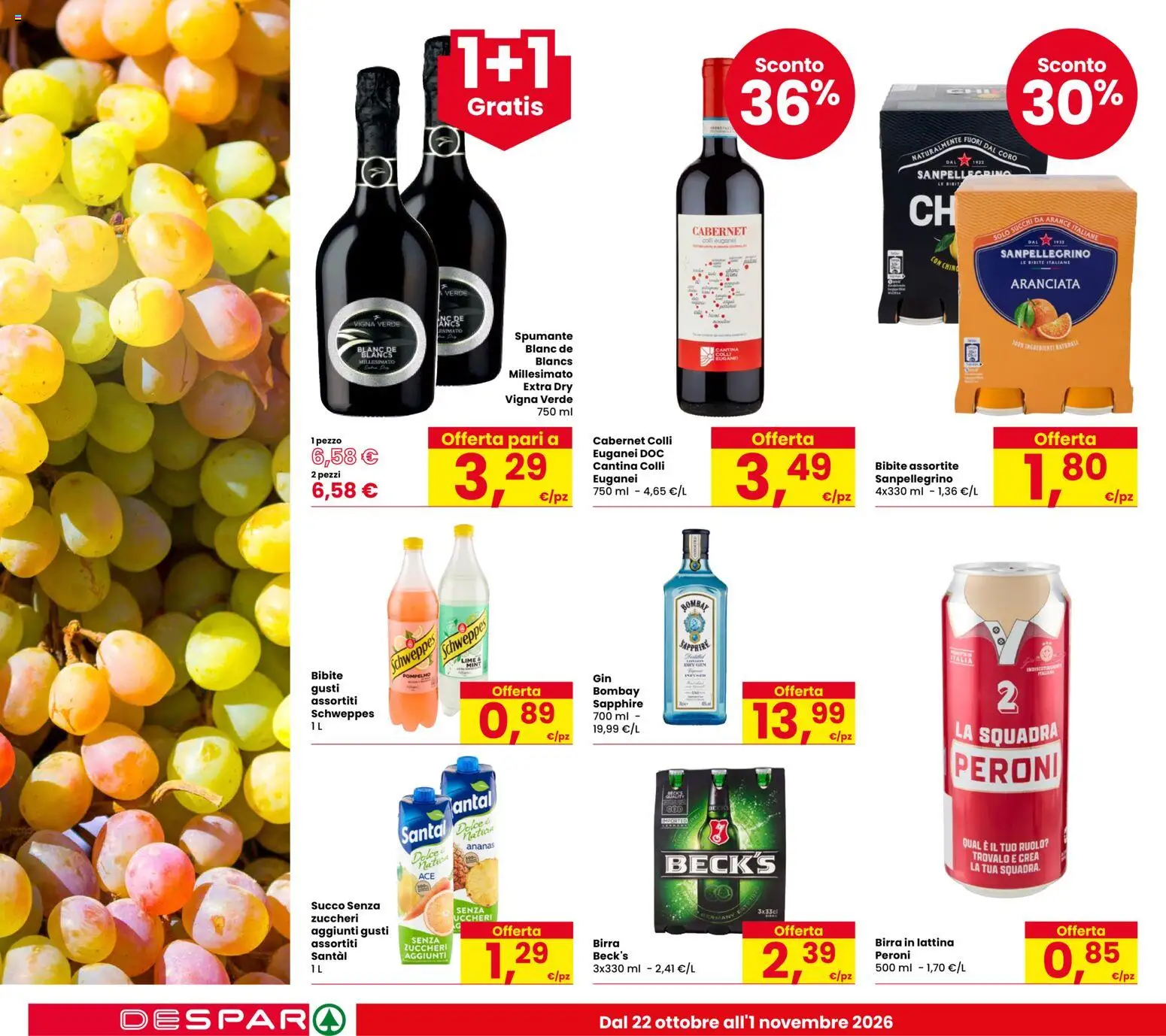Anteprima dell'opuscolo Despar volantino Due Carrare dal negozio Despar valido da 22/10/2026 - Birra, Lime, Ananas, Pompelmo, Ingredienti, Succo, Bibite, Birra in lattina