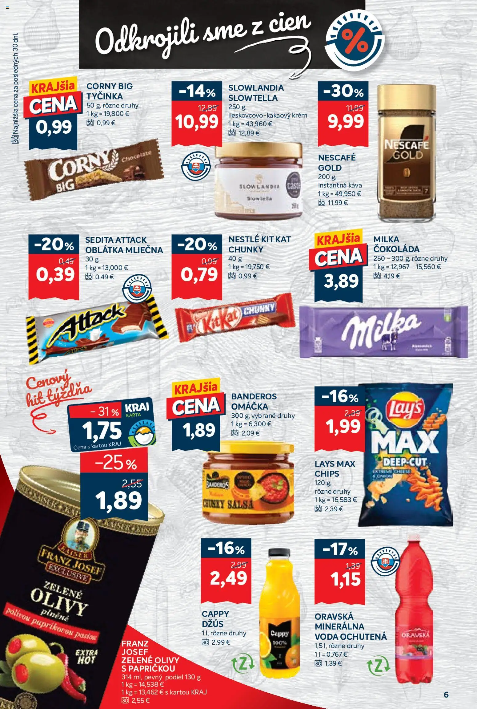 Náhľad Kraj letáku platného od 15.10.2026 - Voda, Čokoláda, Milka, Džús, Olivy, Instantná káva, Nescafé Gold, Krém