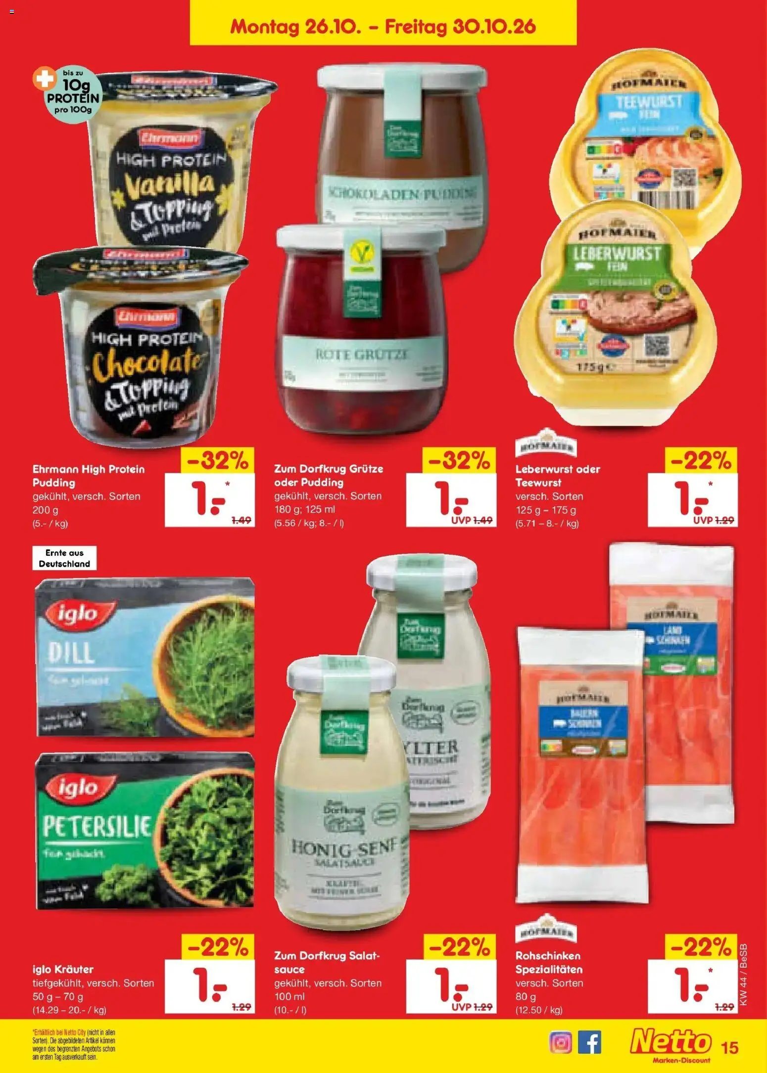 Vorschau von dem Prospekt des Geschäftes Netto Marken-Discount, gültig ab dem 28.10.2026 - Salat, Petersilie, Dill, Pudding, Iglo, Spezialitäten
