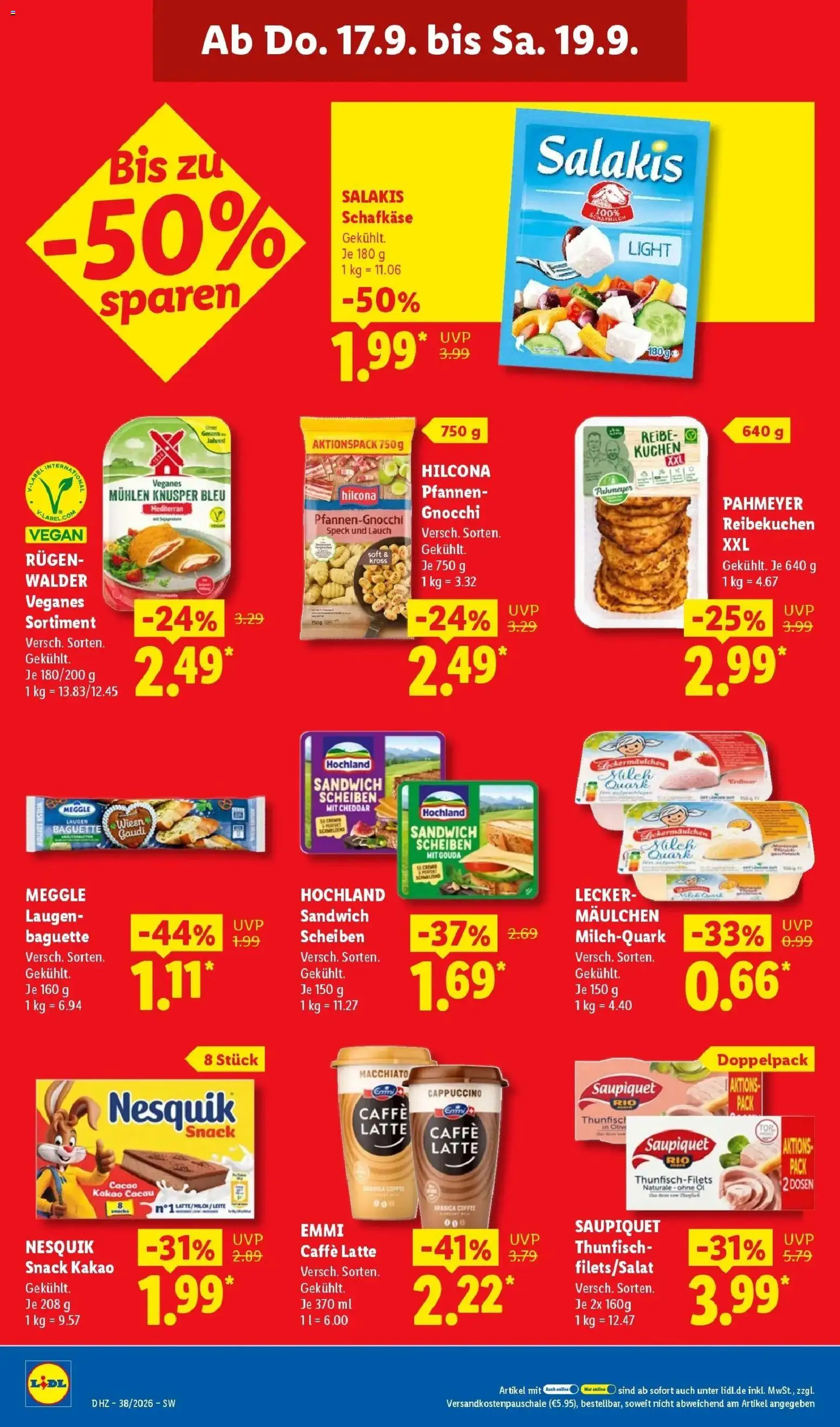 Vorschau von dem Prospekt des Geschäftes Lidl, gültig ab dem 14.09.2026 - Öl, Thunfisch, Milch, Lauch, Feta, Gouda, Nesquik, Salakis