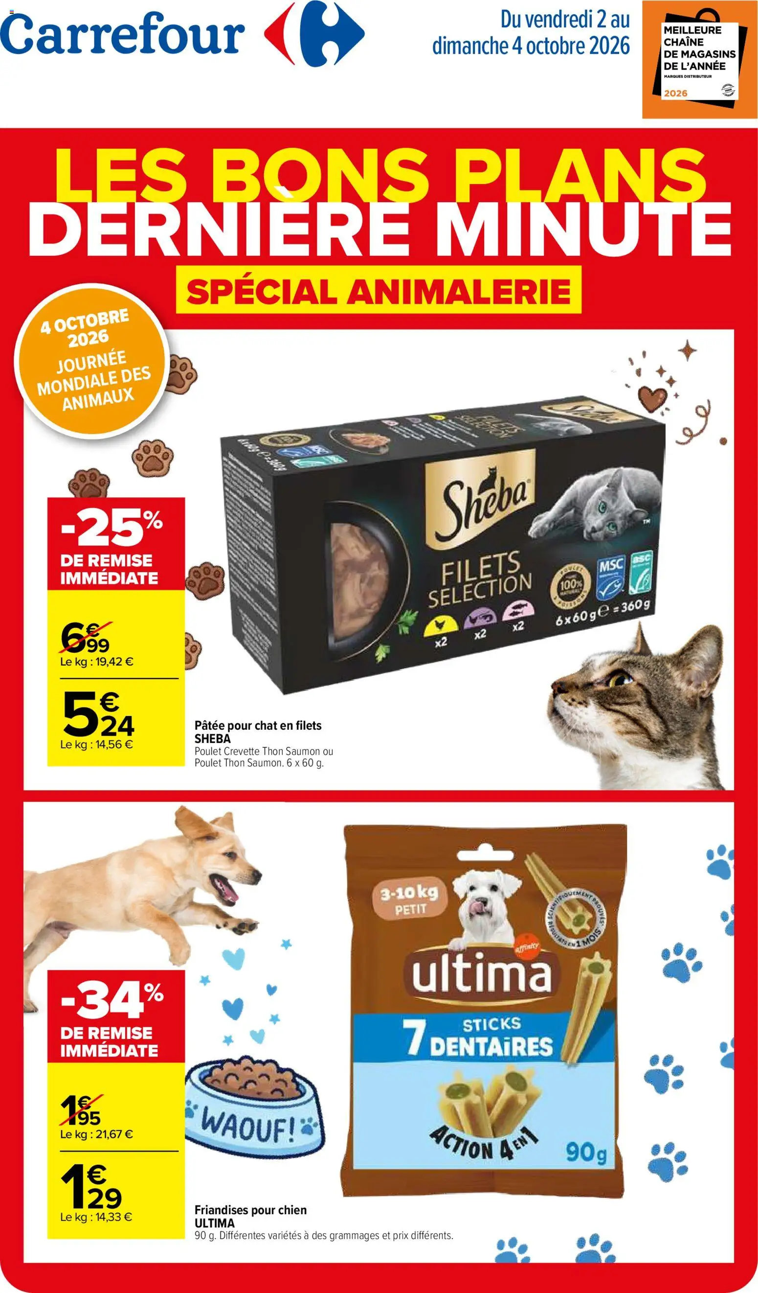 Prévisualisation de Carrefour Les bons plans de dernière minute du magasin Carrefour formulaire valide 02/10/2026 - Distributeur, Poulet, Saumon, Crevette, Thon, Pâtée pour chat