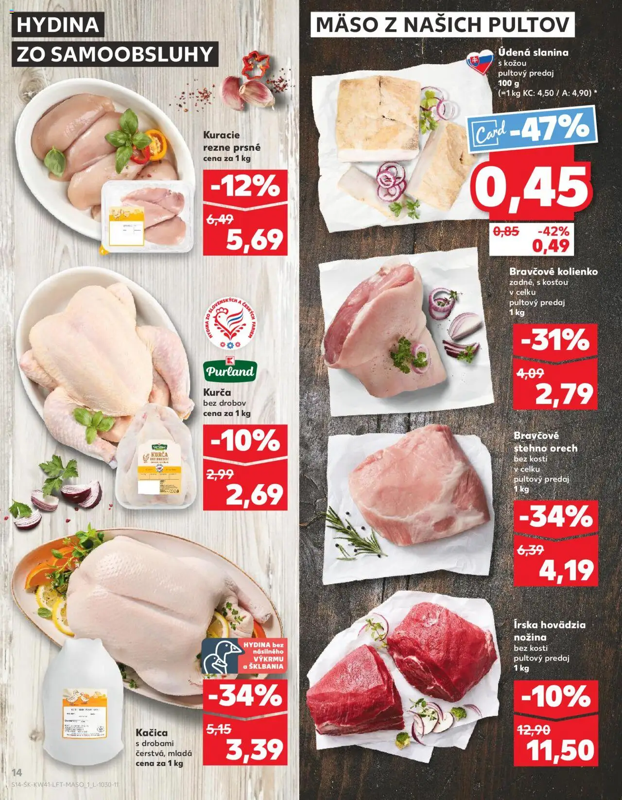 Náhľad Kaufland letáku platného od 09.10.2025 - Mäso, Kuracie rezne, Slanina, Kačica, Bravčové stehno, Kurča