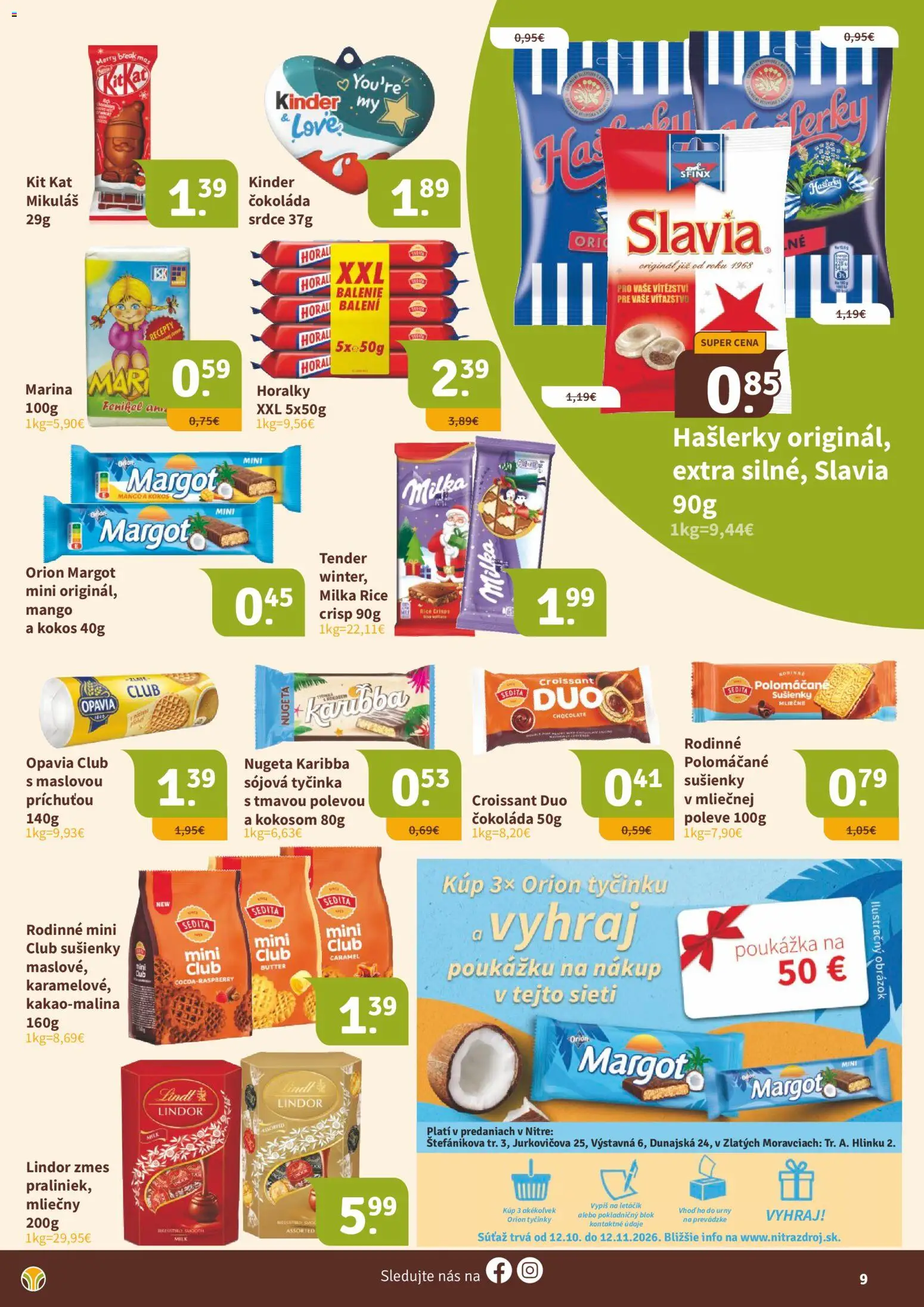 Náhľad Nitrazdroj letáku platného od 16.10.2026 - Mango, Čokoláda, Croissant, Lindt, Milka, Lindor, Sušienky, Horálky