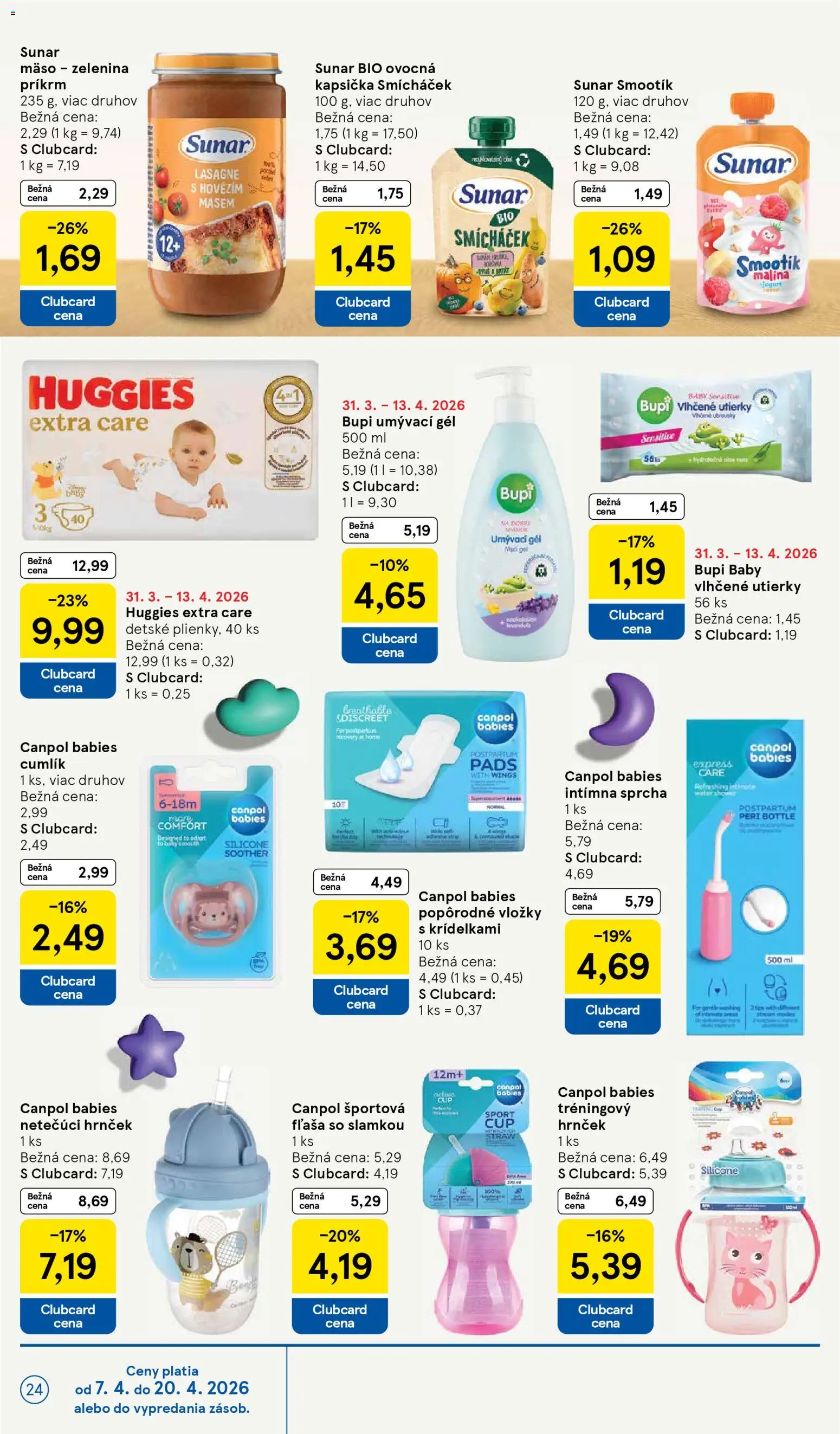 Náhľad Tesco letáku platného od 08.04.2026 - Mäso, Lasagne, Zelenina, Jogurt, Sunar, Sprcha, Utierky, Cumlík
