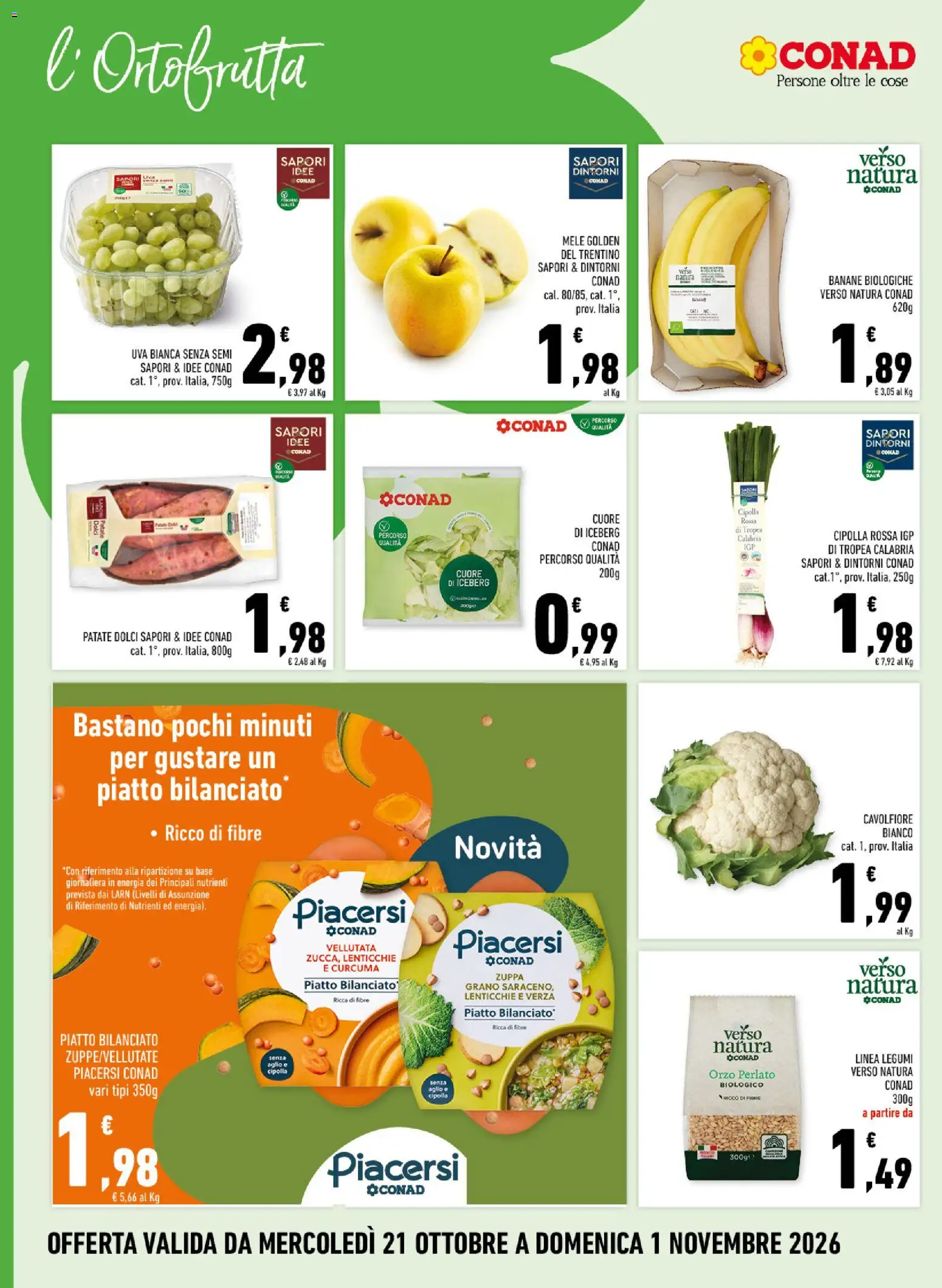 Anteprima dell'opuscolo Conad volantino Margherita Sicilia dal negozio Conad valido da 21/10/2026 - Dolci, Piatto, Cipolla, Patate, Aglio, Uva, Mele, Cipolla rossa