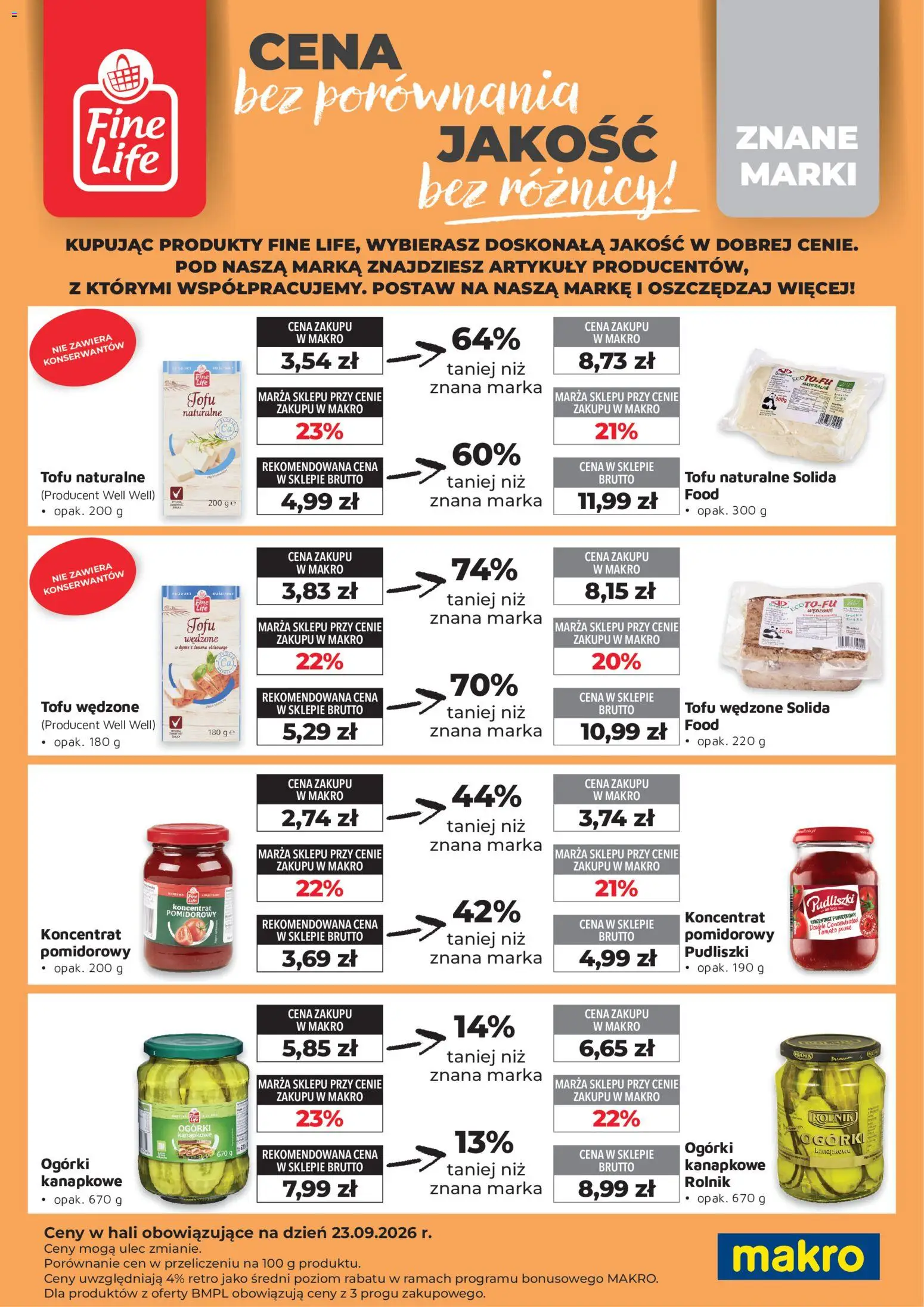 Pogląd gazetki "Makro gazetka - Fine Life" ze sklepu Makro ważnej od 01.10.2026 - Tofu, Ogórki, Koncentrat pomidorowy, Ogórki kanapkowe, Tofu wędzone, Tofu naturalne