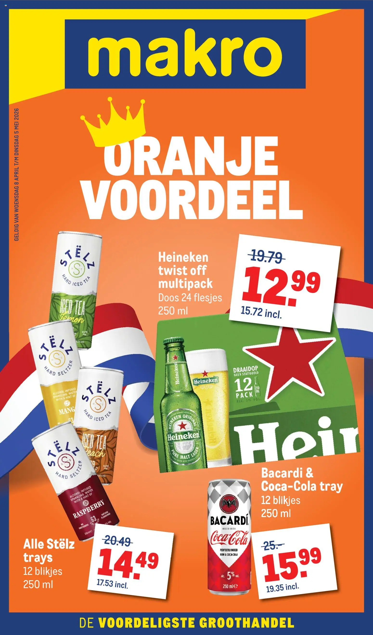 Voorbeeld van Makro folder - Oranjevoordeel van winkel Makro geldig vanaf 08-04-2026 - Water, Heineken, Bacardi, Alcohol, Rum