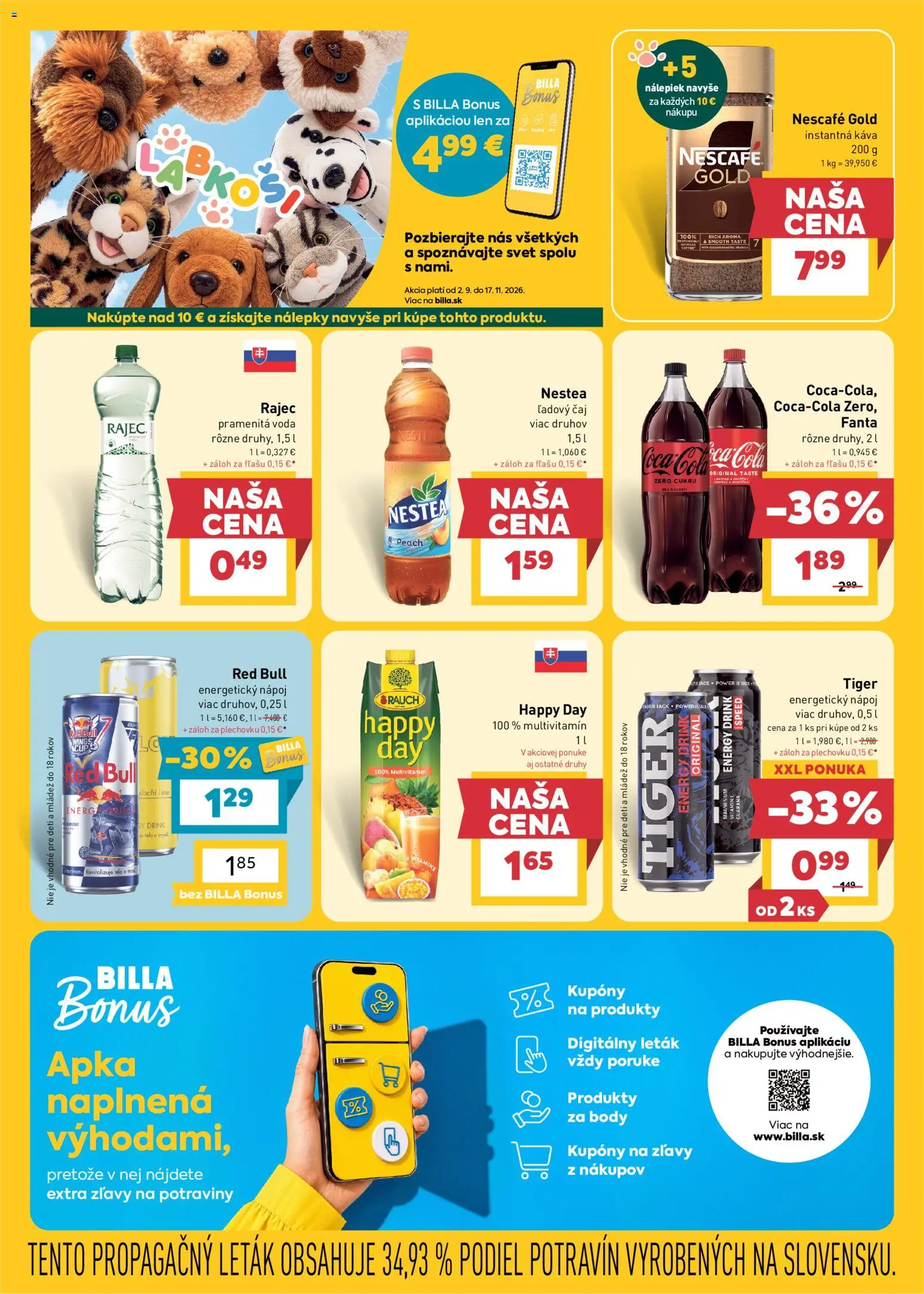 Náhľad Billa letáku platného od 07.10.2026 - Káva, Voda, Red Bull, Čaj, Fanta, Instantná káva, Energetický nápoj, Pramenitá voda
