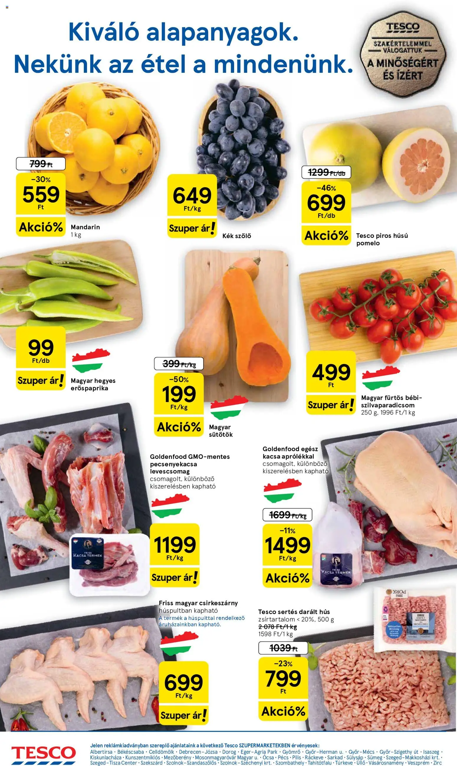 Tesco - Tesco Szupermarket akciós újság megtekintése, amely érvényes 2026.10.29.-től - Kacsa, Sütőtök, Szőlő, Pomelo, Hús, Csirkeszárny, Pecsenyekacsa, Levescsomag
