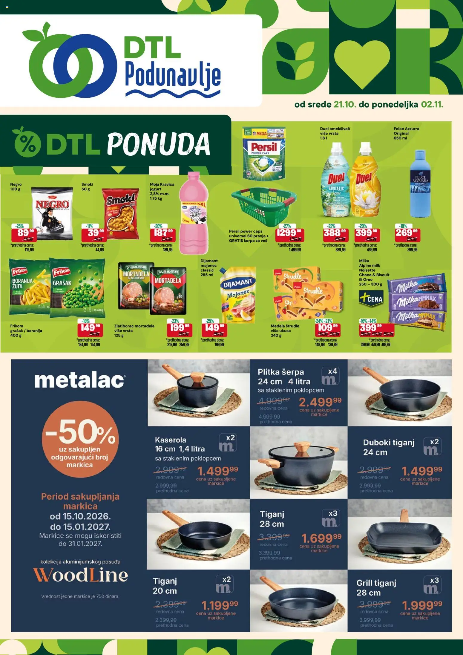 Pregled Podunavlje kataloga - važi od 21.10.2026 - Grašak, Smoki, Korpa, Oreo, Mortadela, Majonez, Tiganj, Omekšivač