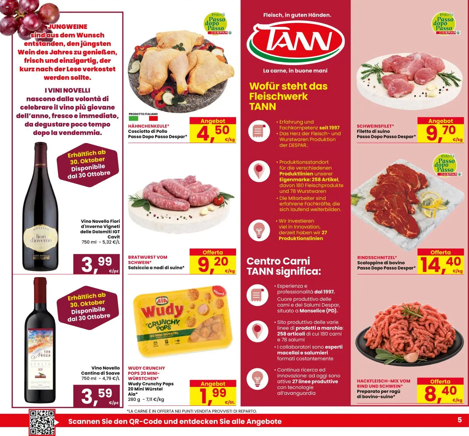 Anteprima dell'opuscolo Eurospar volantino Ora dal negozio Eurospar valido da 29/10/2026 - Fiori, Vino, Pollo, Carne, Wurstel, Ragú, Salsiccia, Bovino