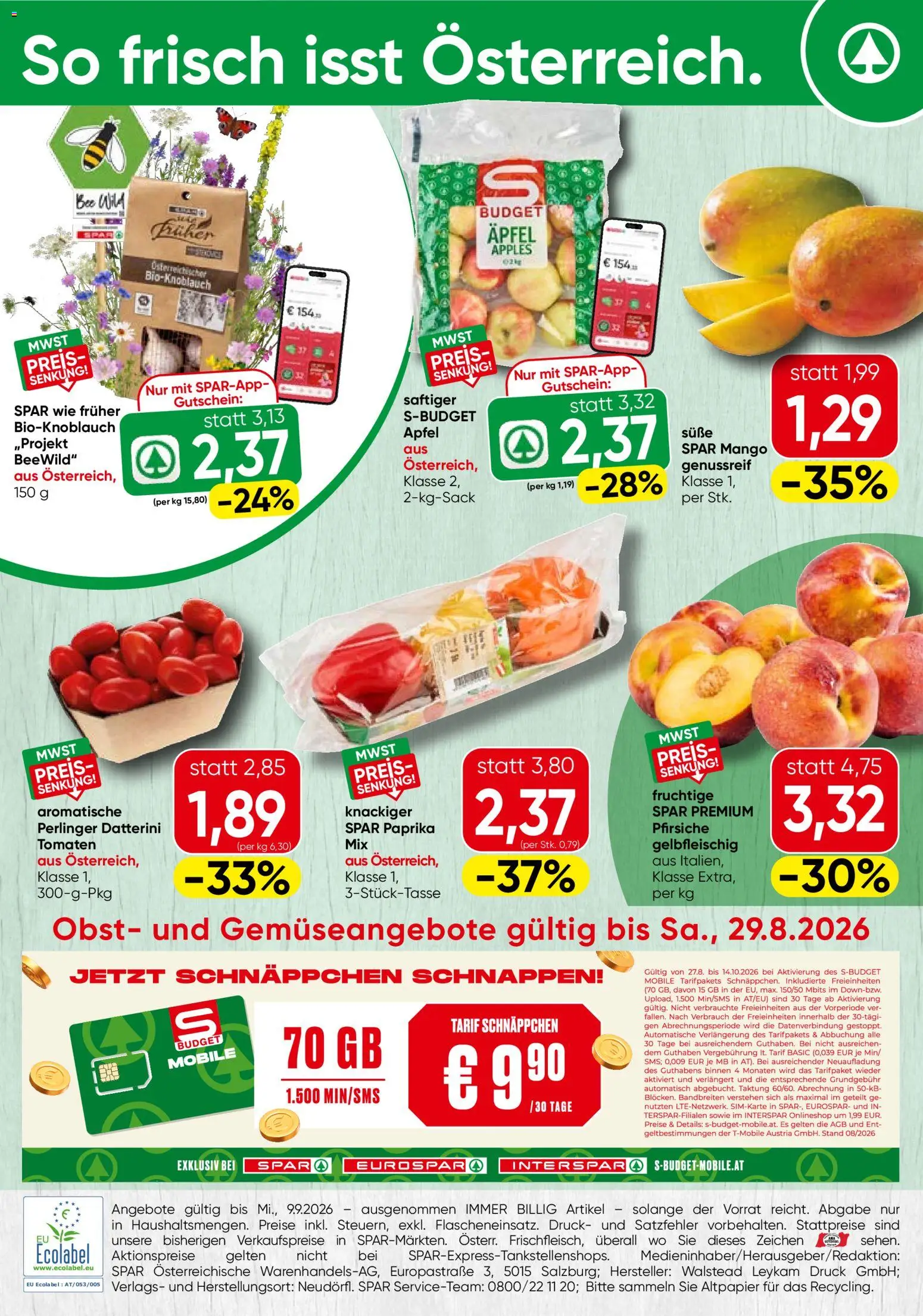 Vorschau der Angebote: Spar Spar Obst & Gemüse gültig ab 24.08.2026