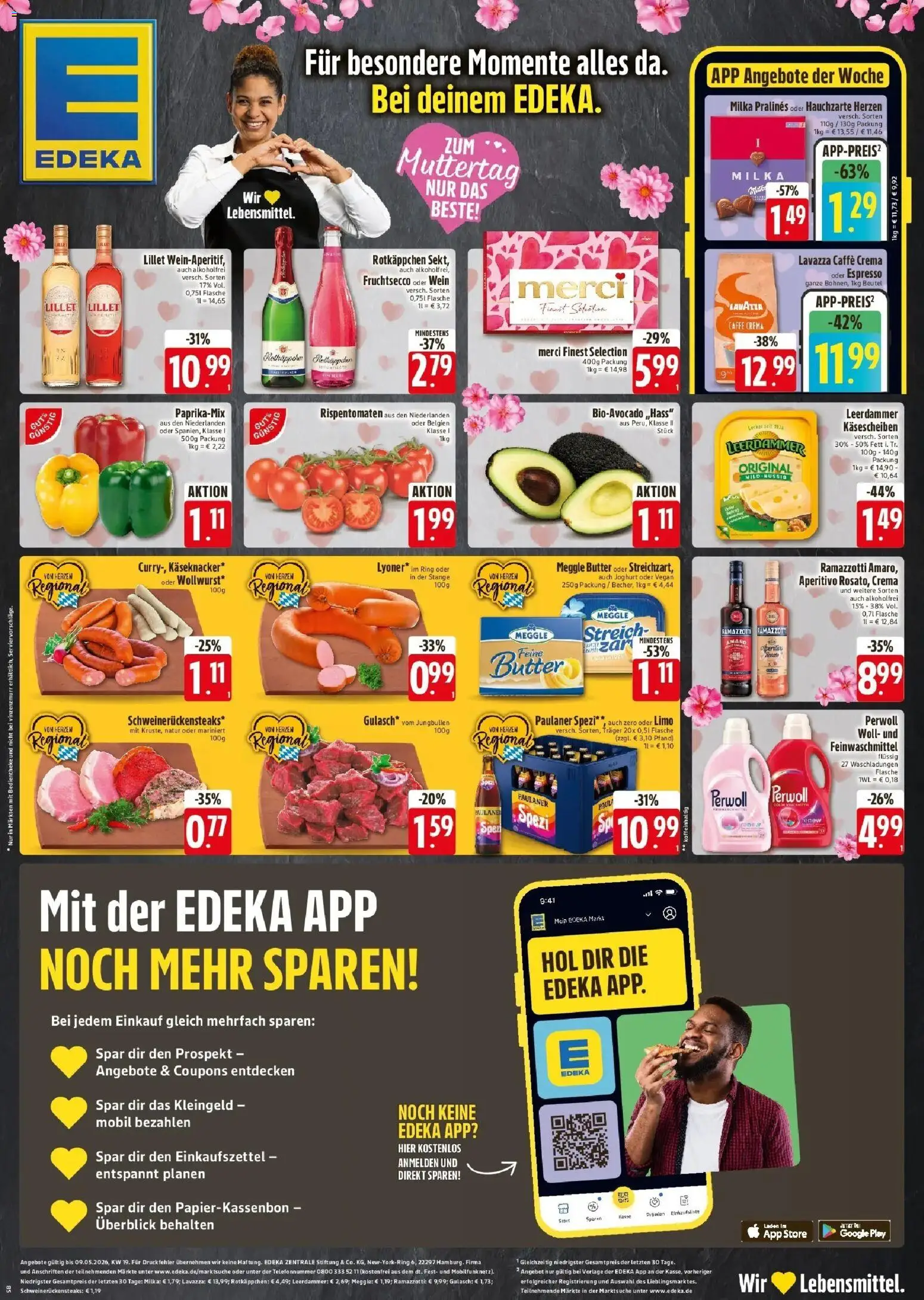 Vorschau von dem Prospekt des Geschäftes Edeka, gültig ab dem 06.05.2026 - Butter, Avocado, Gulasch, Rotkäppchen, Paulaner, Perwoll, Meggle butter, Fruchtsecco