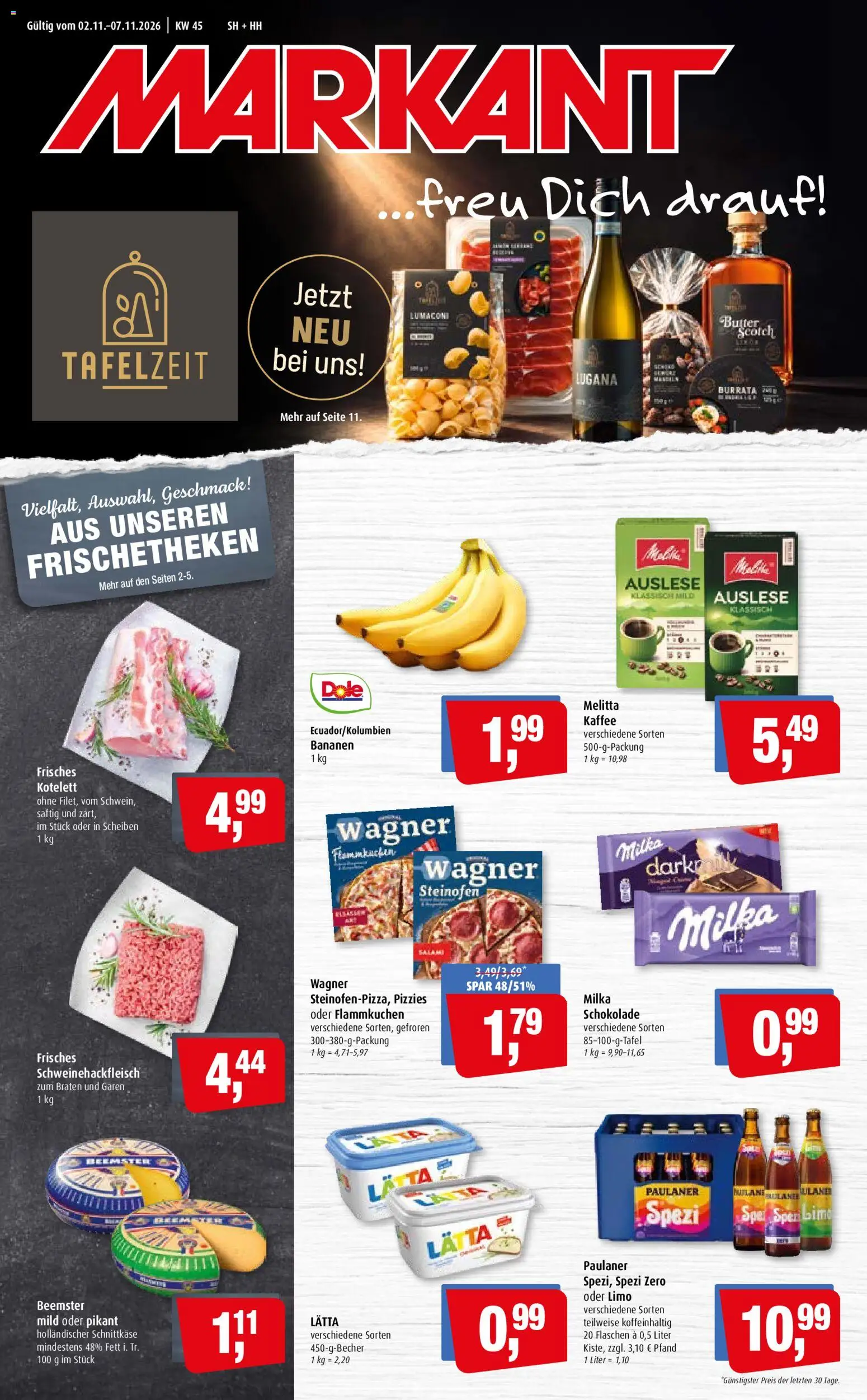 Vorschau von dem Prospekt des Geschäftes Markant, gültig ab dem 02.11.2026 - Kaffee, Butter, Burrata, Schokolade, Paulaner, Salami, Melitta, Lätta