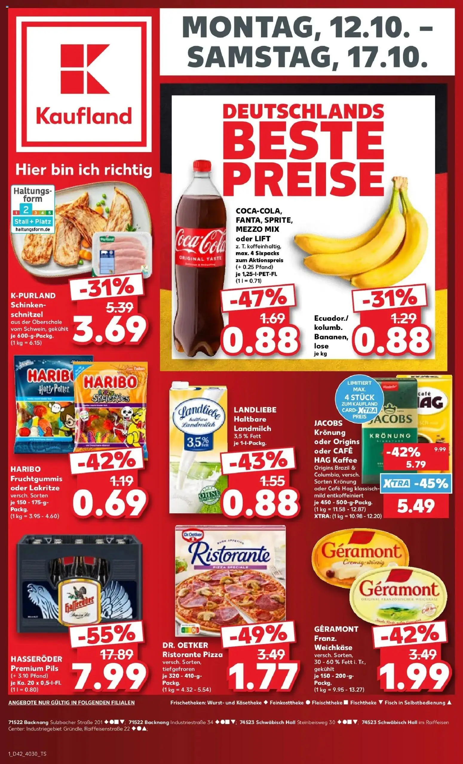Vorschau von dem Prospekt des Geschäftes Kaufland, gültig ab dem 12.10.2026 - Pizza, Kaffee, Haribo, Ristorante, Schinken, Mezzo mix, Hasseröder, Pils