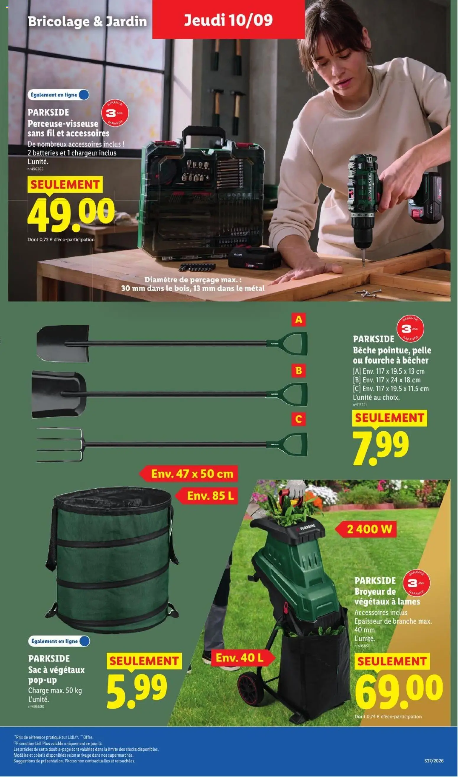 Prévisualisation de LIDL catalogue du magasin LIDL formulaire valide 10/09/2026 - Bricolage, Parkside, Sac, Broyeur de vegetaux, Pelle, Broyeur, Sac À Végétaux