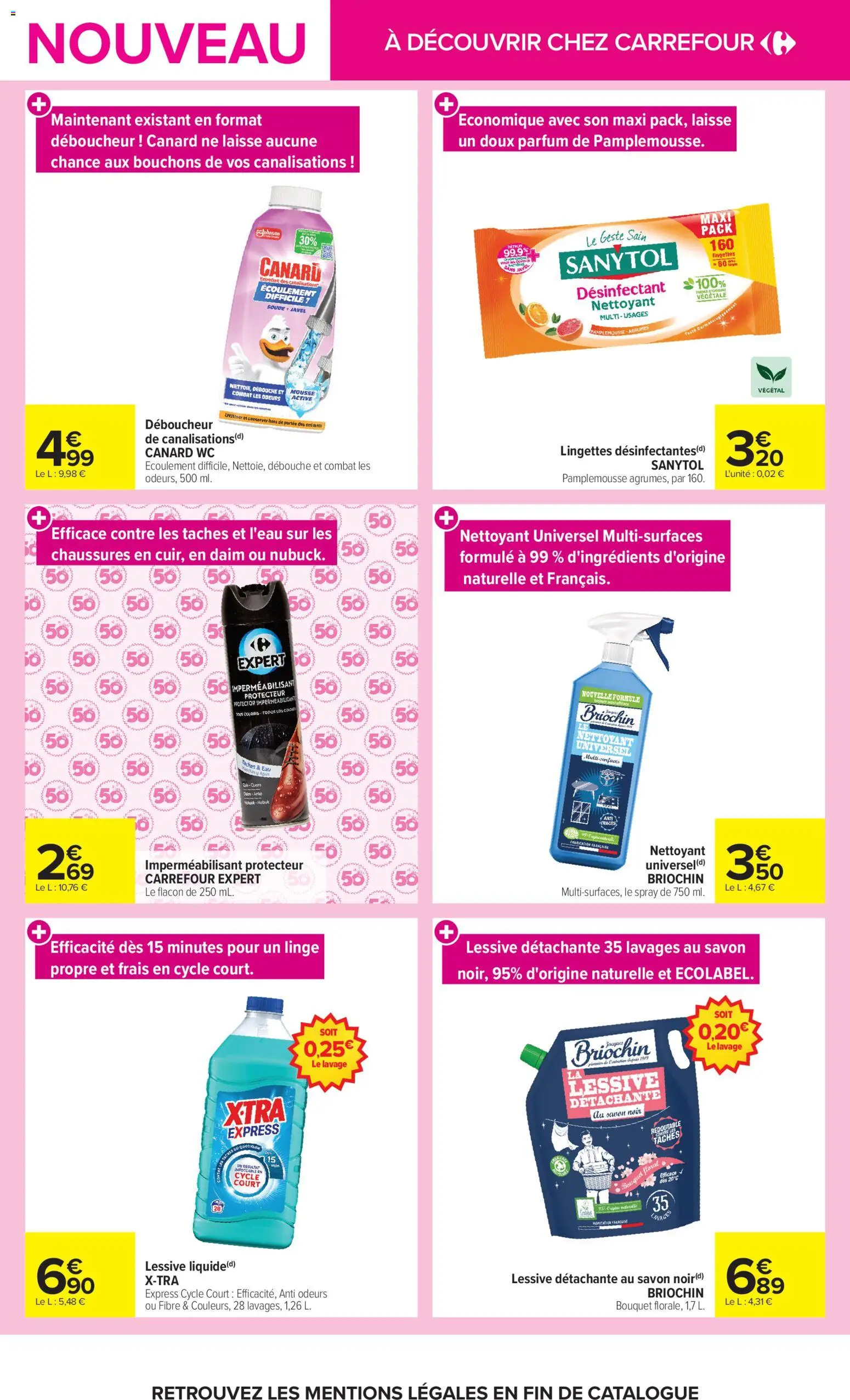 Prévisualisation de Carrefour Les nouveautés de novembre du magasin Carrefour formulaire valide 03/11/2026 - Daim, Pamplemousse, Mousse, Détergent, Lessive Xtra, Lingettes désinfectantes, Déboucheur, Nettoyant multi usages