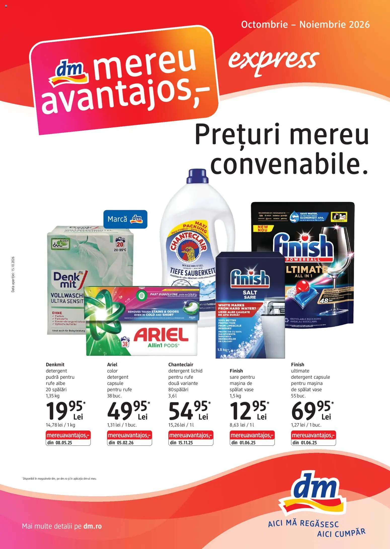 Previzualizarea de cataloage: DM drogeriemarkt DM drogeriemarkt Catalog Express valabil de la 15.10.2026 - Apă, Parfum, Detergent, Sare, Detergent Capsule, Vase, Pudră