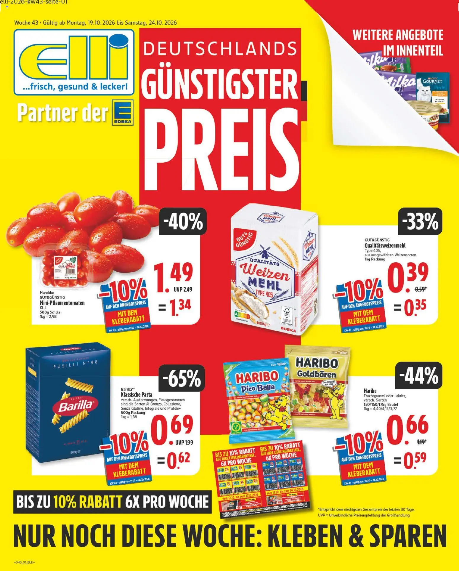 Vorschau von dem Prospekt des Geschäftes Elli Markt, gültig ab dem 19.10.2026 - Pasta, Haribo, Mehl, Barilla