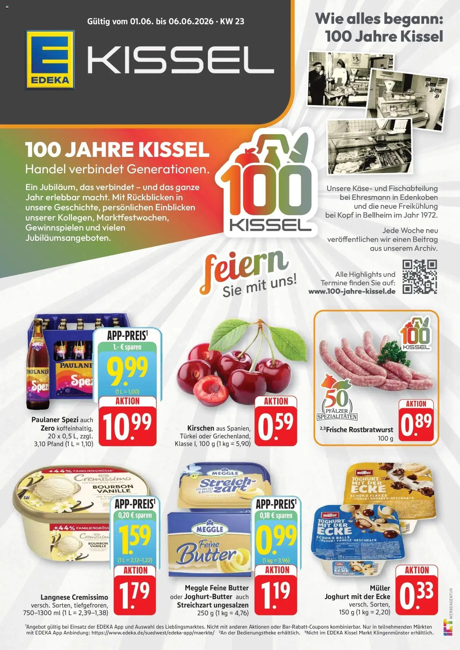 Vorschau von dem Prospekt des Geschäftes Edeka, gültig ab dem 01.06.2026 - Butter, Paulaner spezi, Kirschen, Vanille, Bourbon, Langnese, Cremissimo, Langnese cremissimo