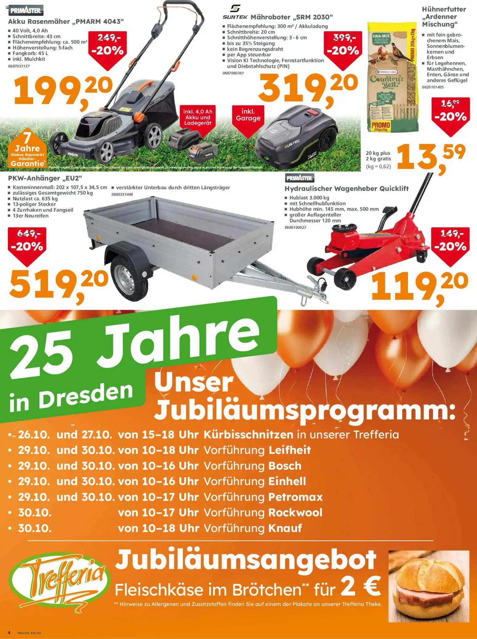 Vorschau von dem Prospekt des Geschäftes Globus Baumarkt, gültig ab dem 29.10.2026 - Uhr, Bosch, Rasenmäher, Erbsen, Ladegerät