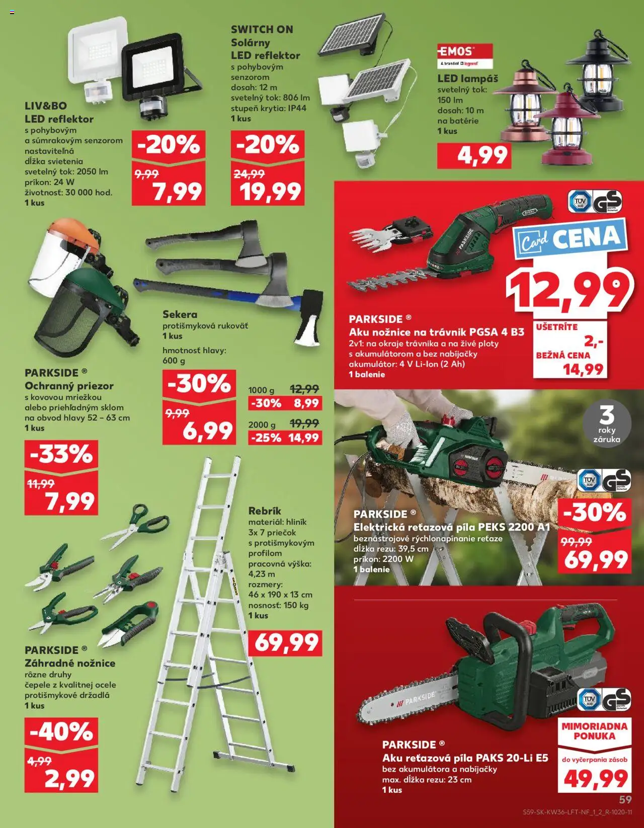 Náhľad Kaufland letáku platného od 04.09.2025 - Parkside, Píla, Led reflektor, Aku, Rebrík, Elektrická reťazová píla, Akumulátor, Aku reťazová píla
