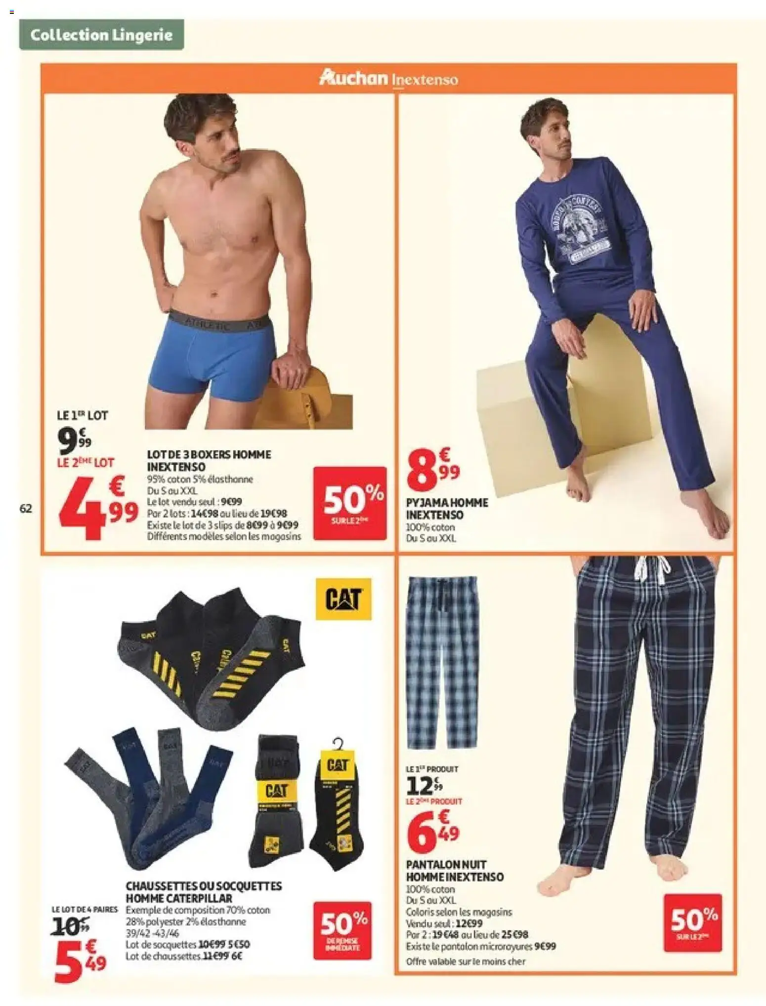 Prévisualisation de Auchan Ménage rentrée hypers du magasin Auchan formulaire valide 08/09/2026 - Pyjama homme, Pantalon, Boxers, Pyjama, Chaussettes, Boxers homme, Coton, Slips