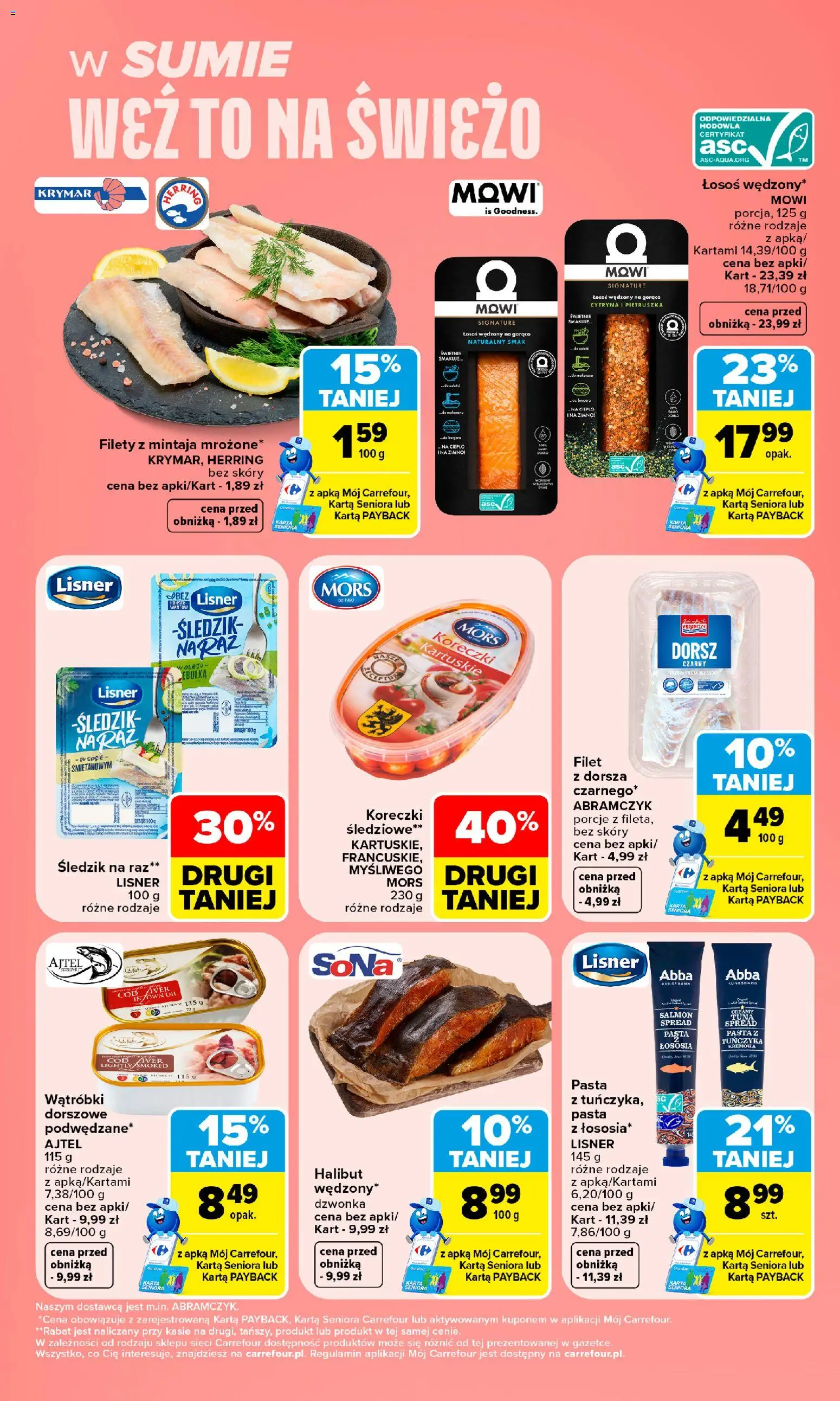 Pogląd gazetki "Carrefour gazetka - Weź to na świeżo" ze sklepu Carrefour ważnej od 19.10.2026 - Pasta, Pietruszka, Halibut, Cytryna, Karta, Łosoś wędzony, Dorsz czarny, Filet