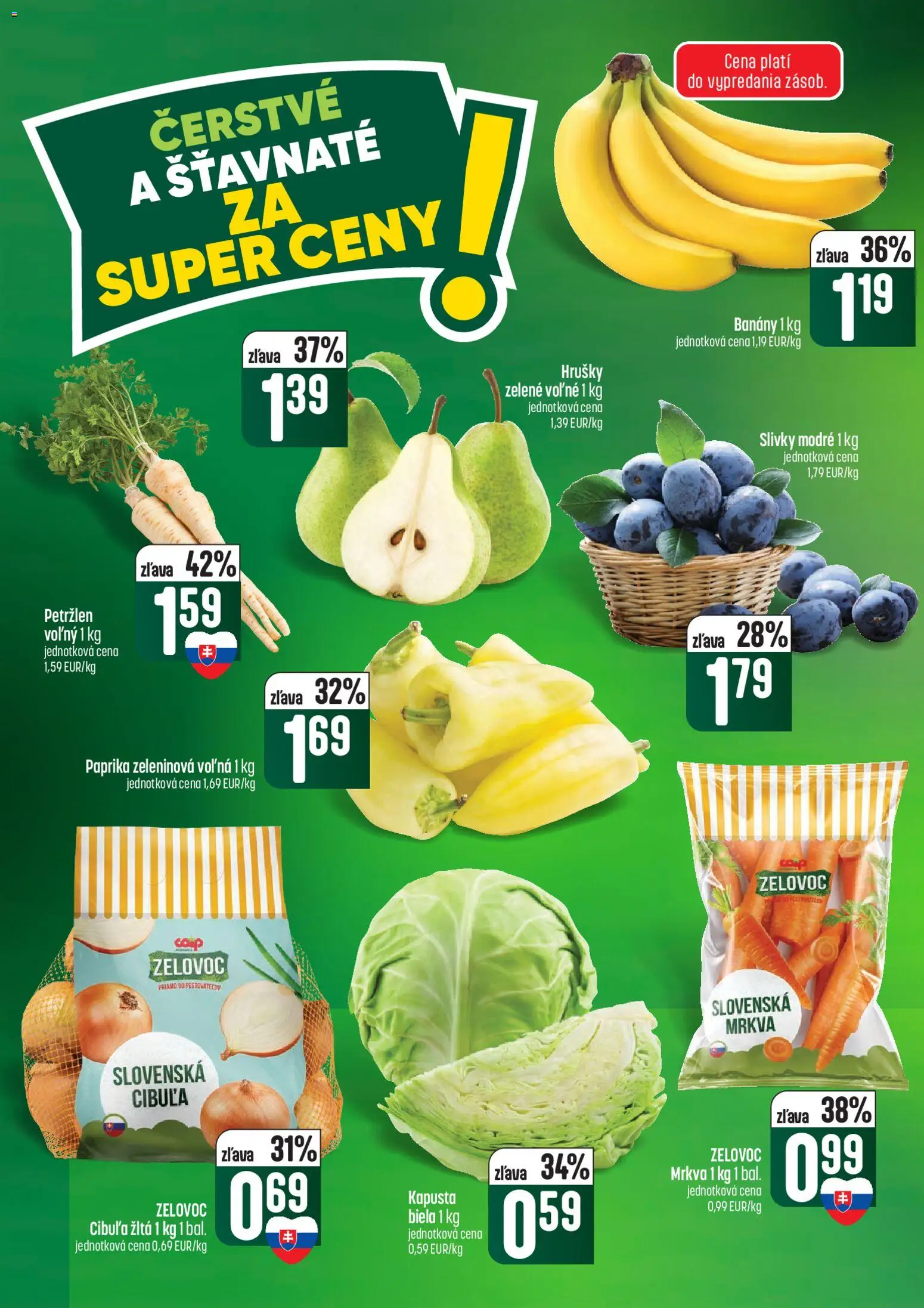 Náhľad COOP Jednota letáku platného od 01.10.2026 - Paprika, Mrkva, Kapusta, Petržlen, Slivky, Hrušky, Banány