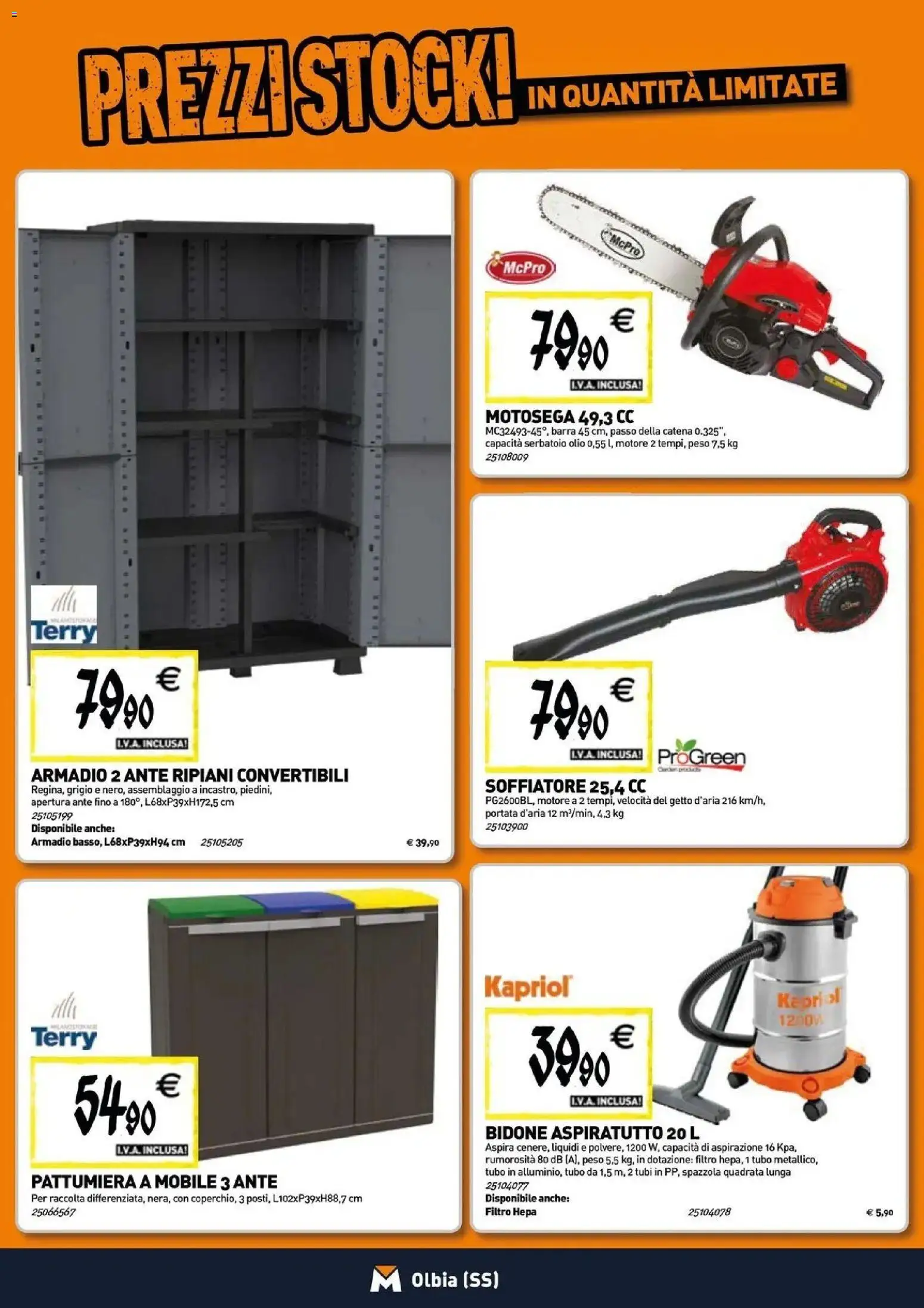Anteprima dell'opuscolo TECNOMAT catalogo Olbia dal negozio TECNOMAT valido da 29/10/2026 - Mobile, Armadio, Tubi, Motosega, Spazzola, Tubo, Pattumiera, Filtro HEPA