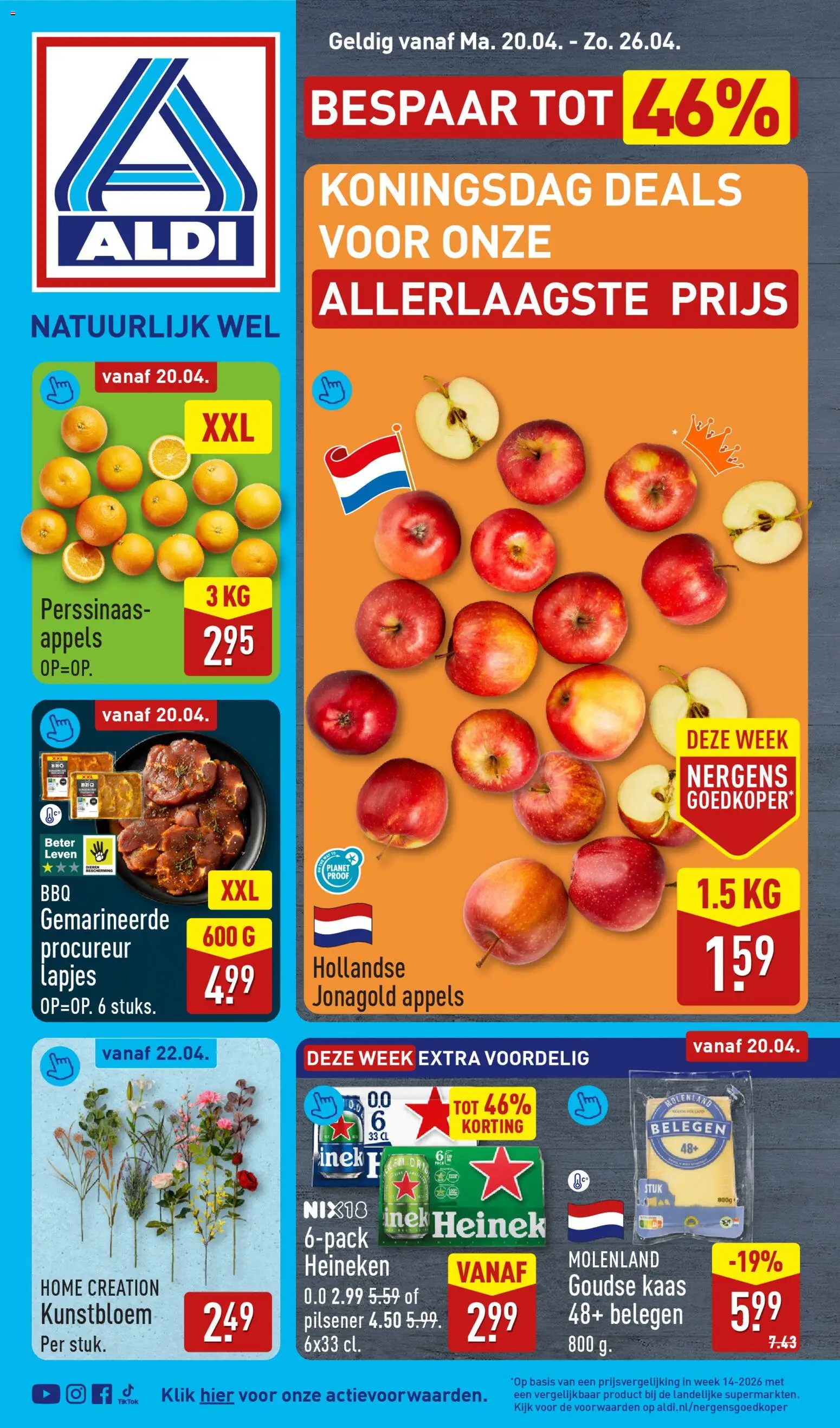 Voorbeeld van Aldi folder week 17 van winkel Aldi geldig vanaf 20-04-2026 - Kaas, Heineken, Appels, Goudse kaas