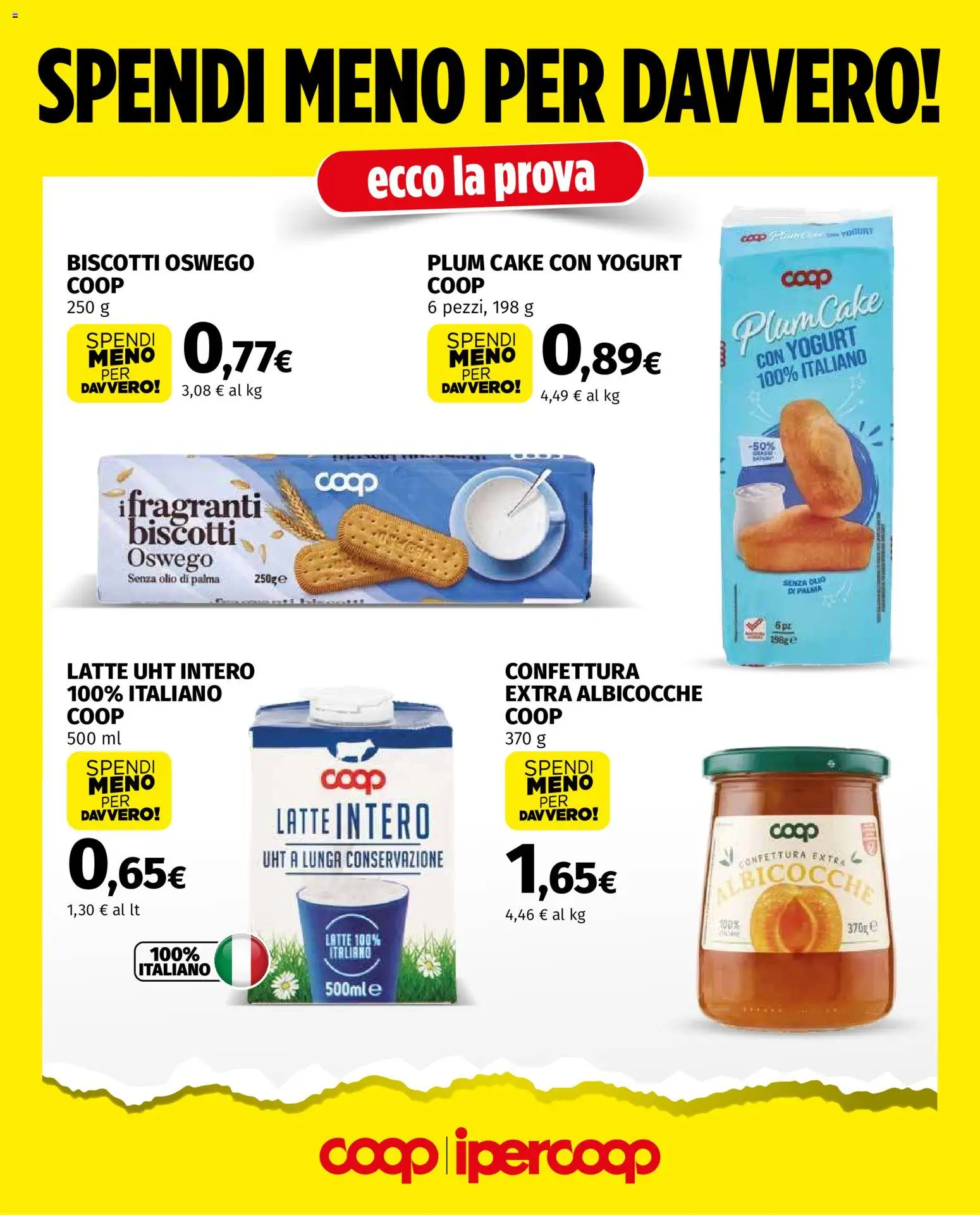 Anteprima dell'opuscolo COOP volantino Spendi meno dal negozio COOP valido da 10/09/2026 - Biscotti, Latte, Plumcake, Yogurt, Olio, Albicocche, Latte intero