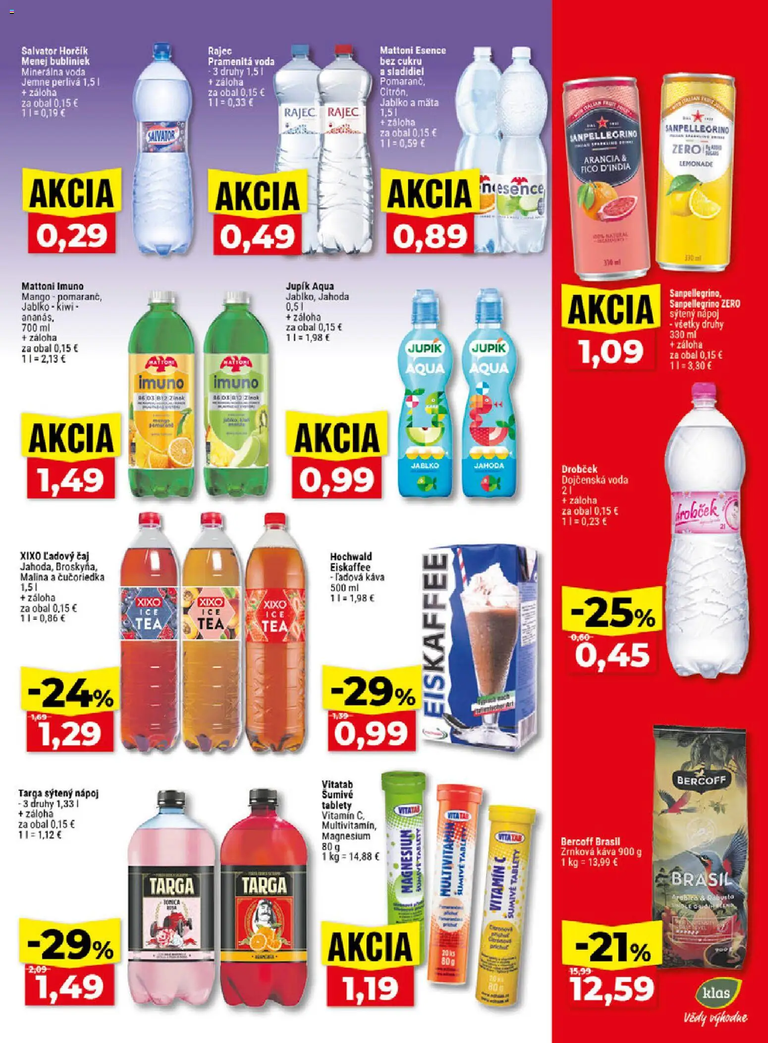 Náhľad Klas letáku platného od 12.10.2026 - Mango, Káva, Voda, Multivitamín, Minerálna voda, Šumivé tablety, Pramenitá voda, Ľadový čaj